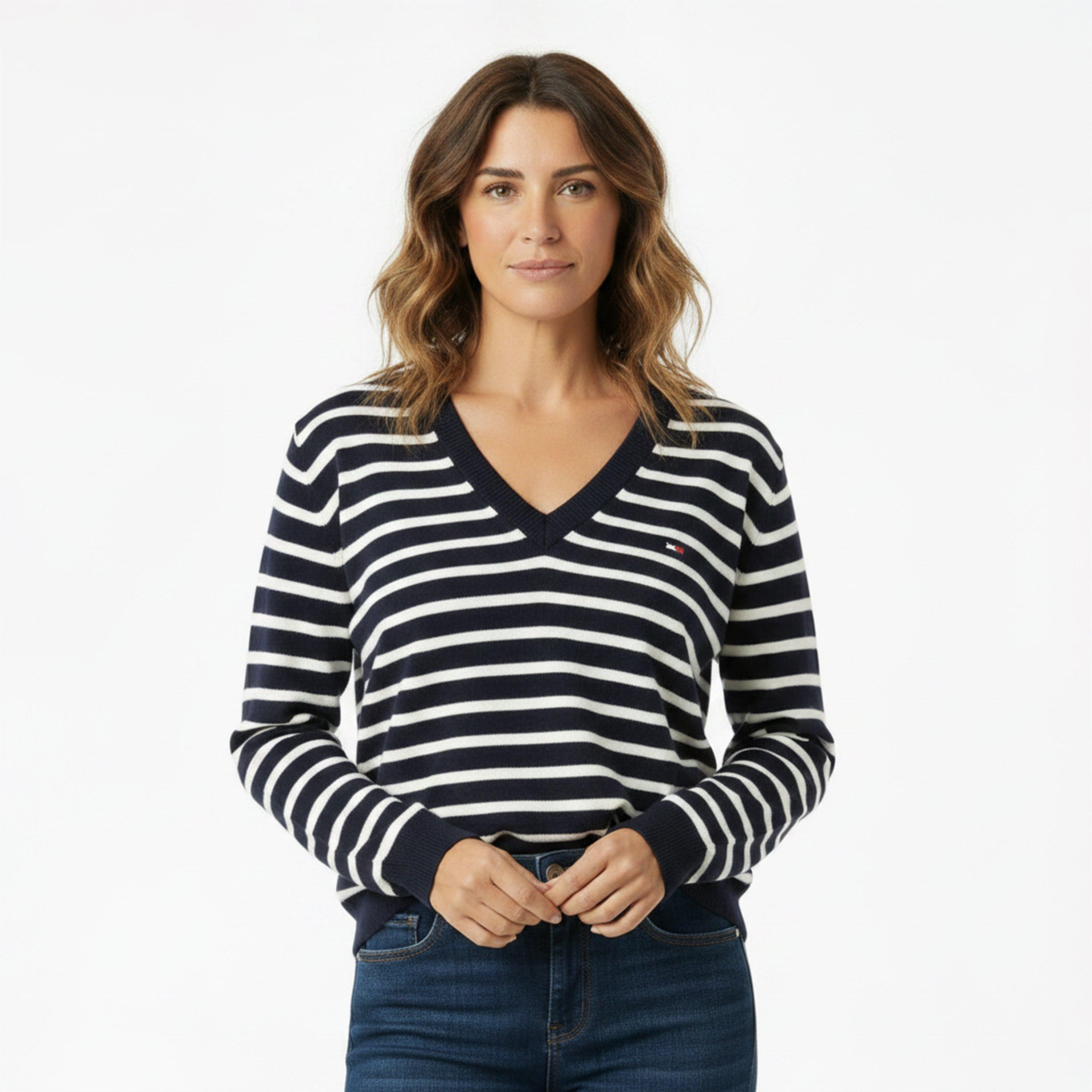 Navy/Stripe - Tommy Jeans - Women's V-Neck Jumper - 3