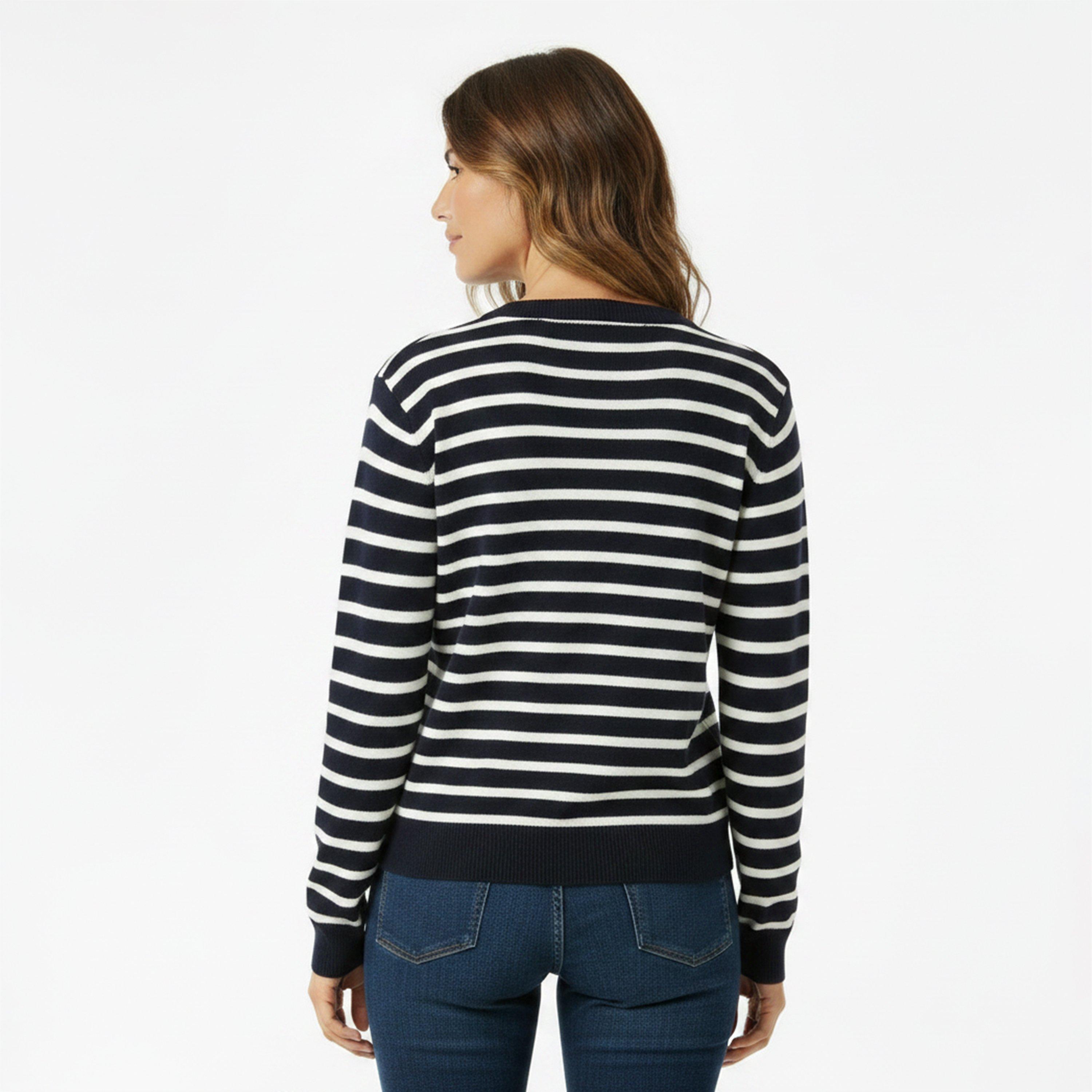 Navy/Stripe - Tommy Jeans - Women's V-Neck Jumper - 4