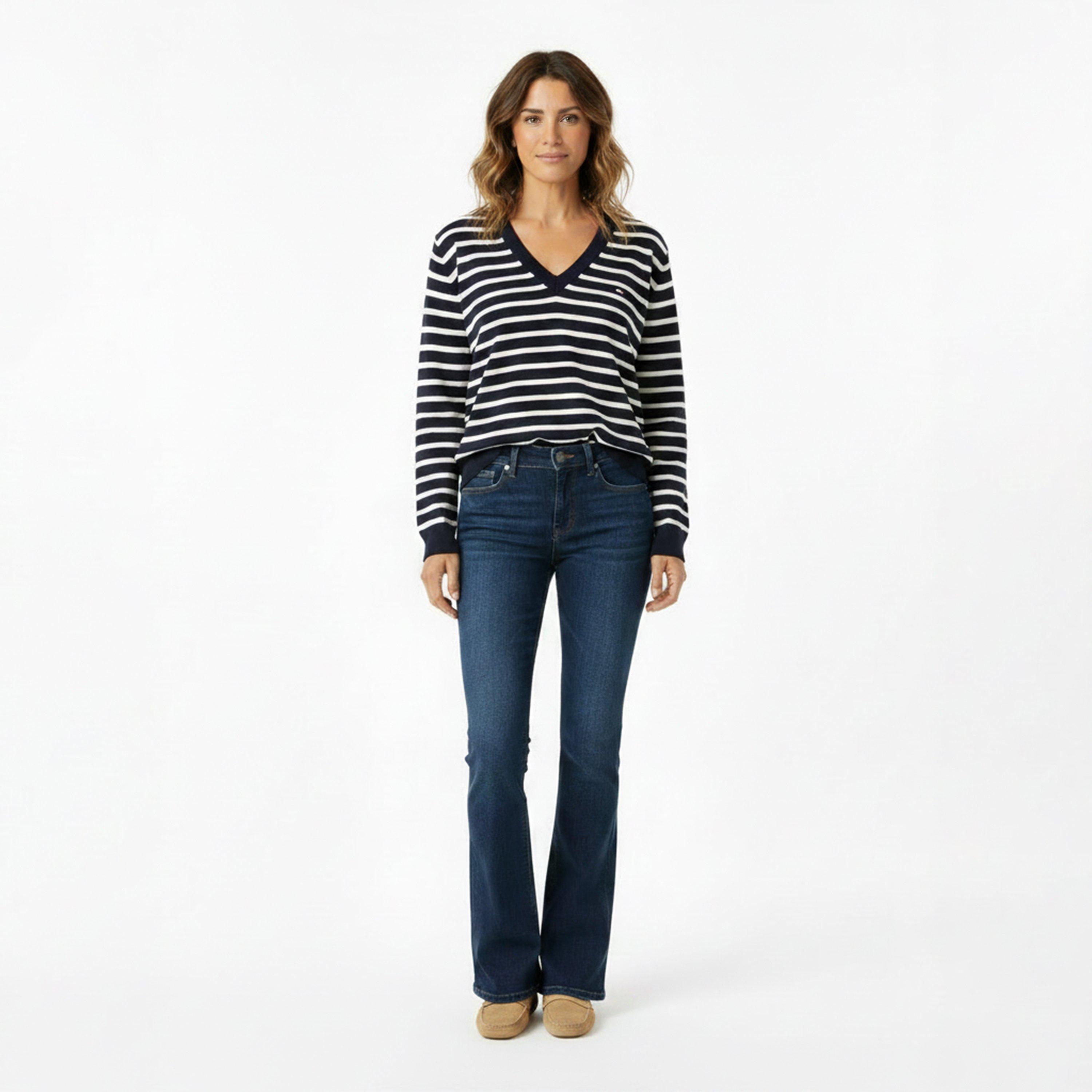 Navy/Stripe - Tommy Jeans - Women's V-Neck Jumper - 5