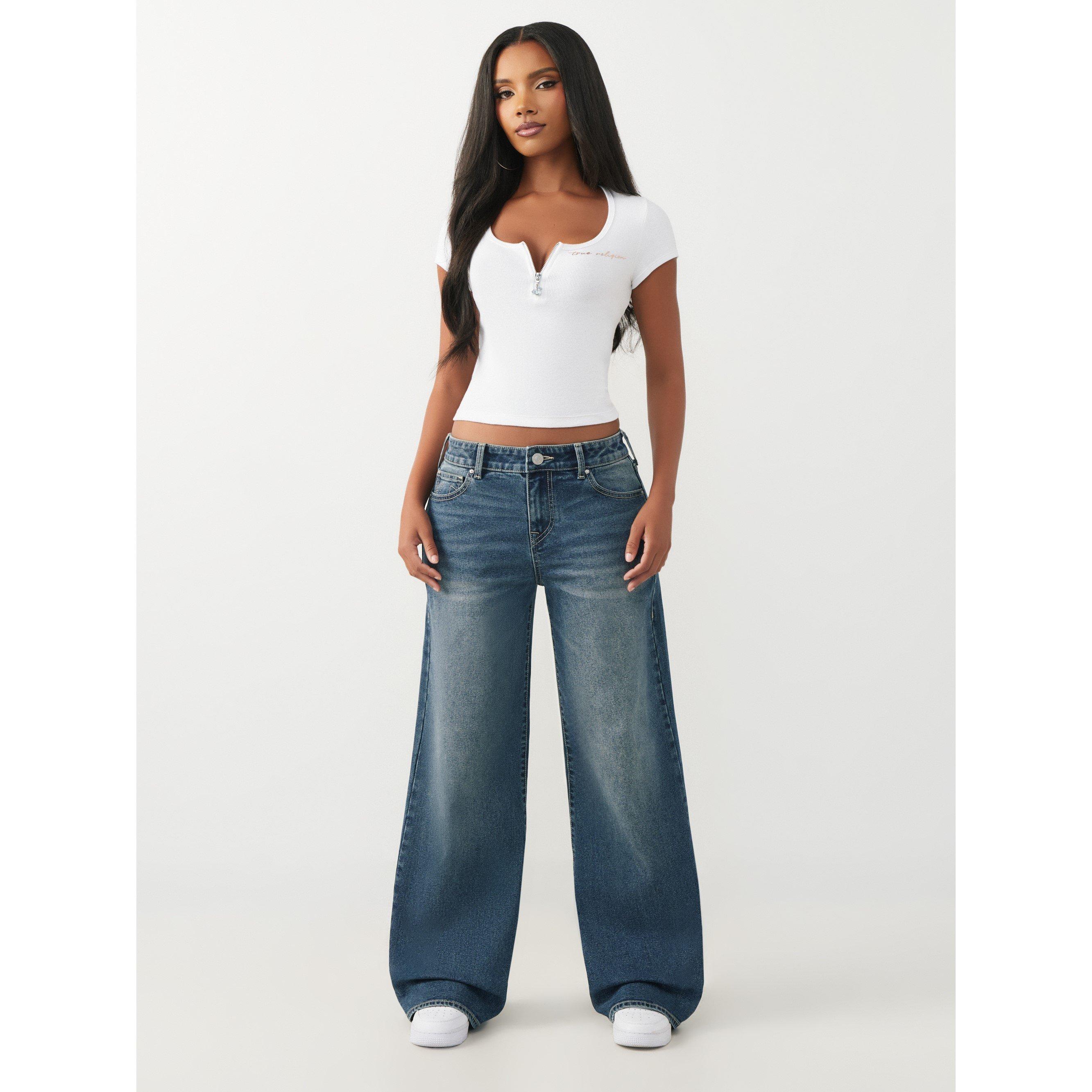 Mid Blue - True Religion - Women's Wide Leg Jeans - 4