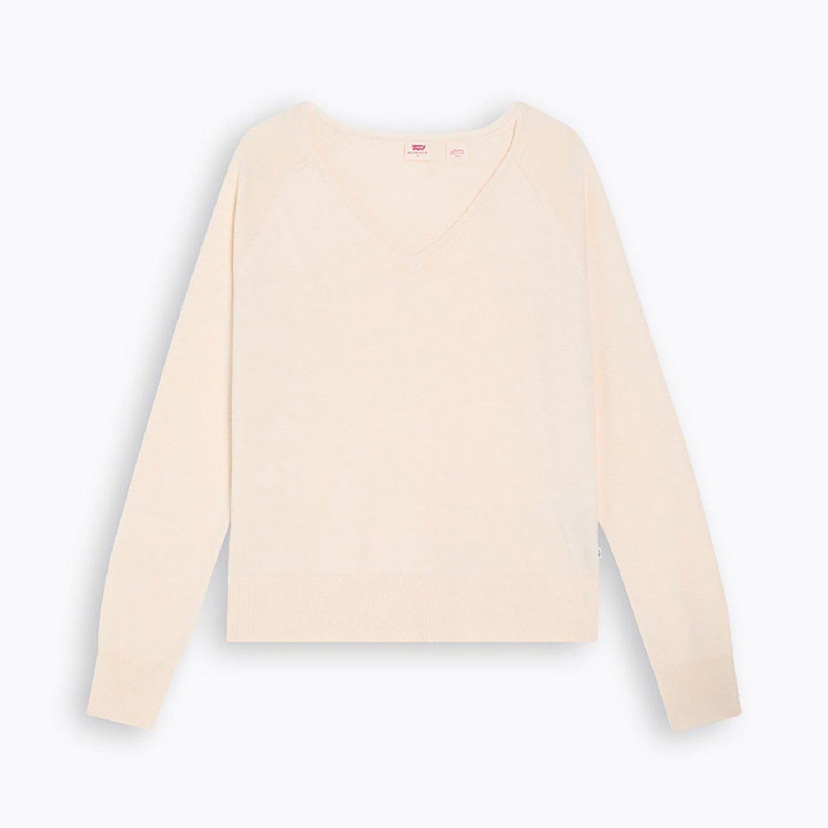 Levis Women's Petal V-Neck 1/4 Zip Knitted Top - White Swan - 12 (M)