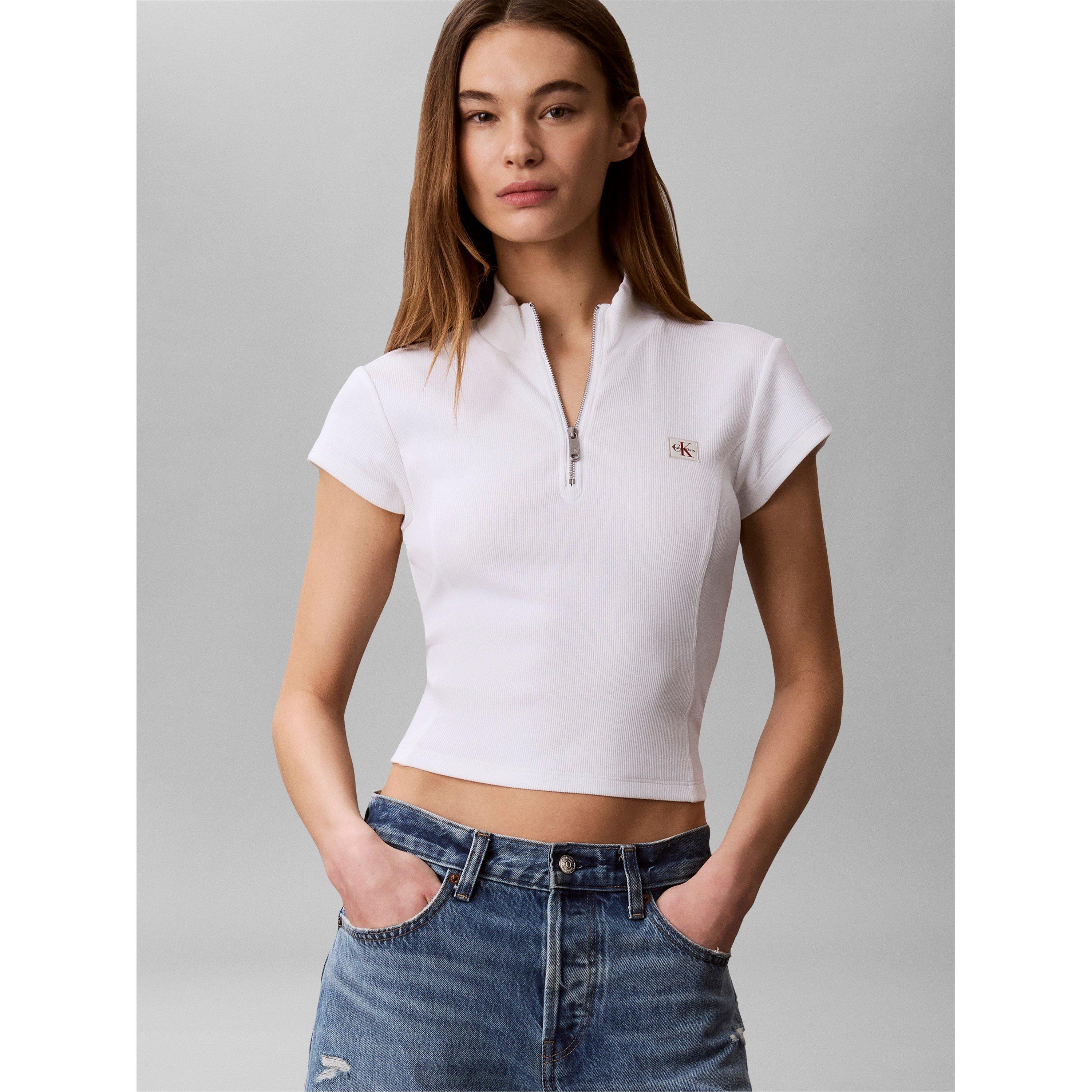 Bright White - Calvin Klein Jeans - Women's Knitted Short Sleeve Polo Shirt - 2