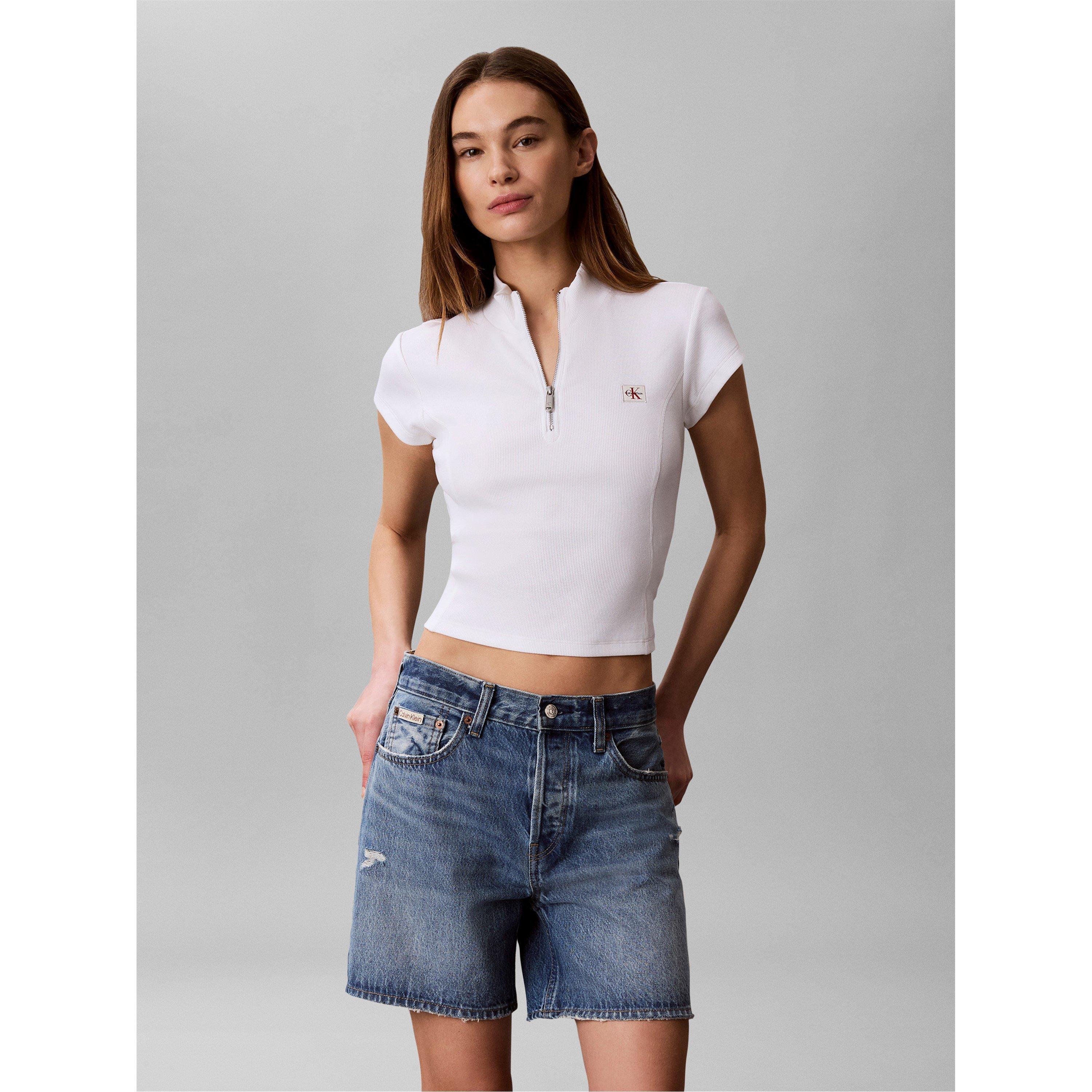 Bright White - Calvin Klein Jeans - Women's Knitted Short Sleeve Polo Shirt - 4