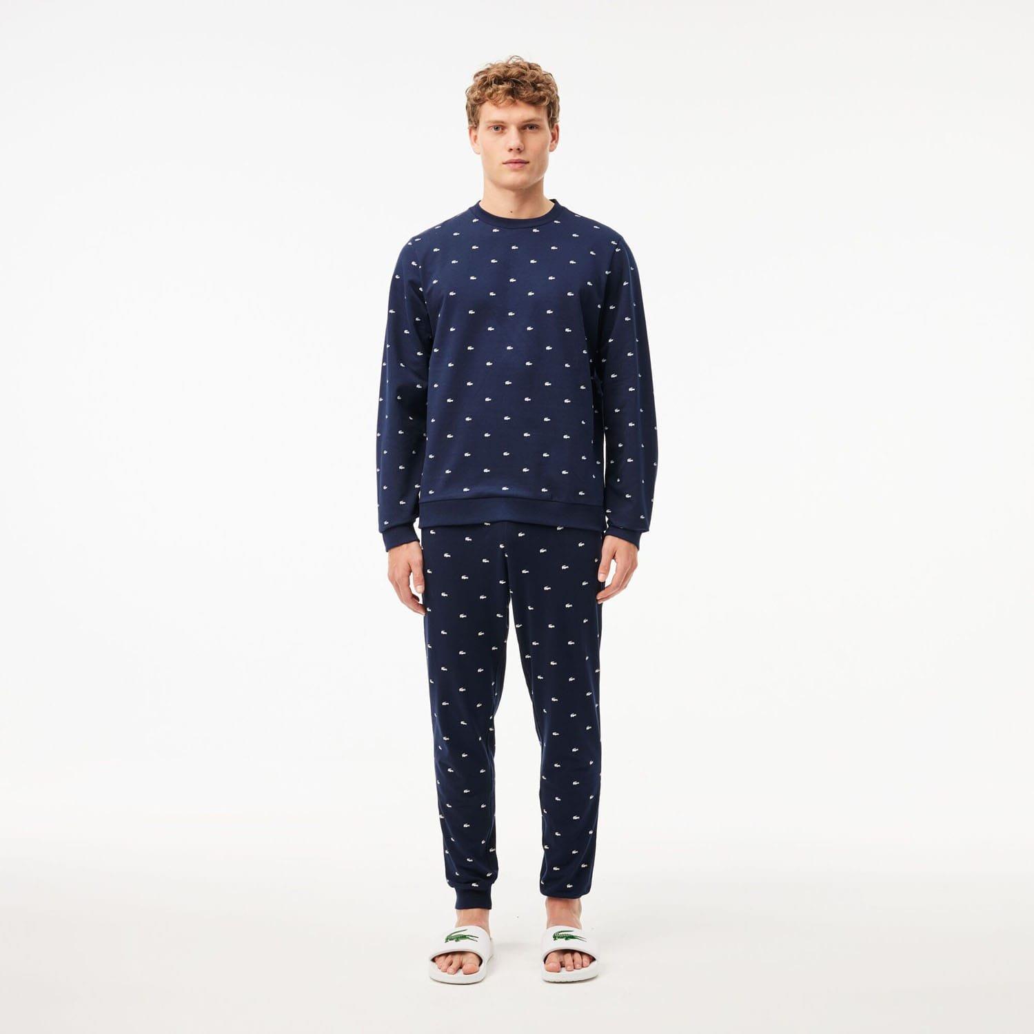 Navy-White - Lacoste - Crocodile Loungewear Sweatshirt - 3