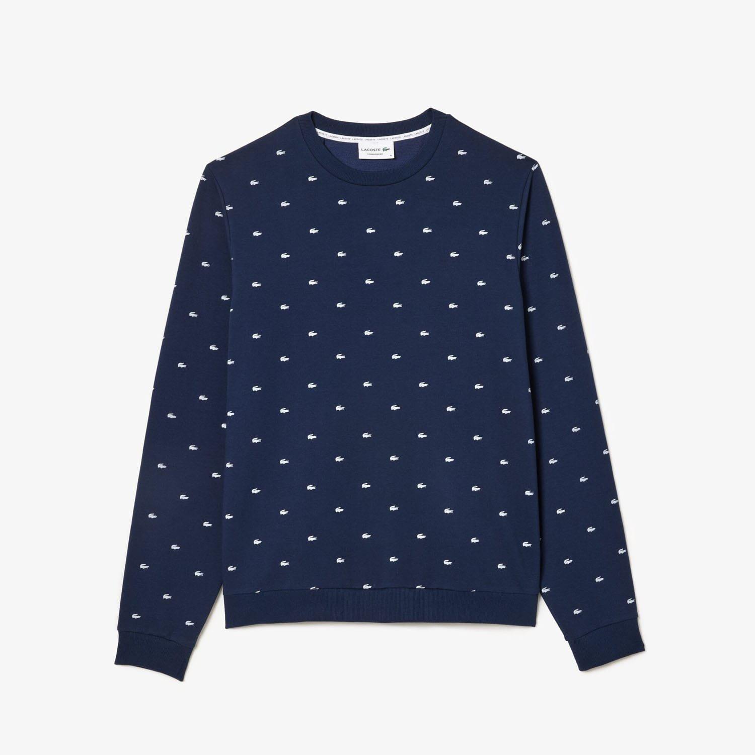 Navy-White - Lacoste - Crocodile Loungewear Sweatshirt - 4