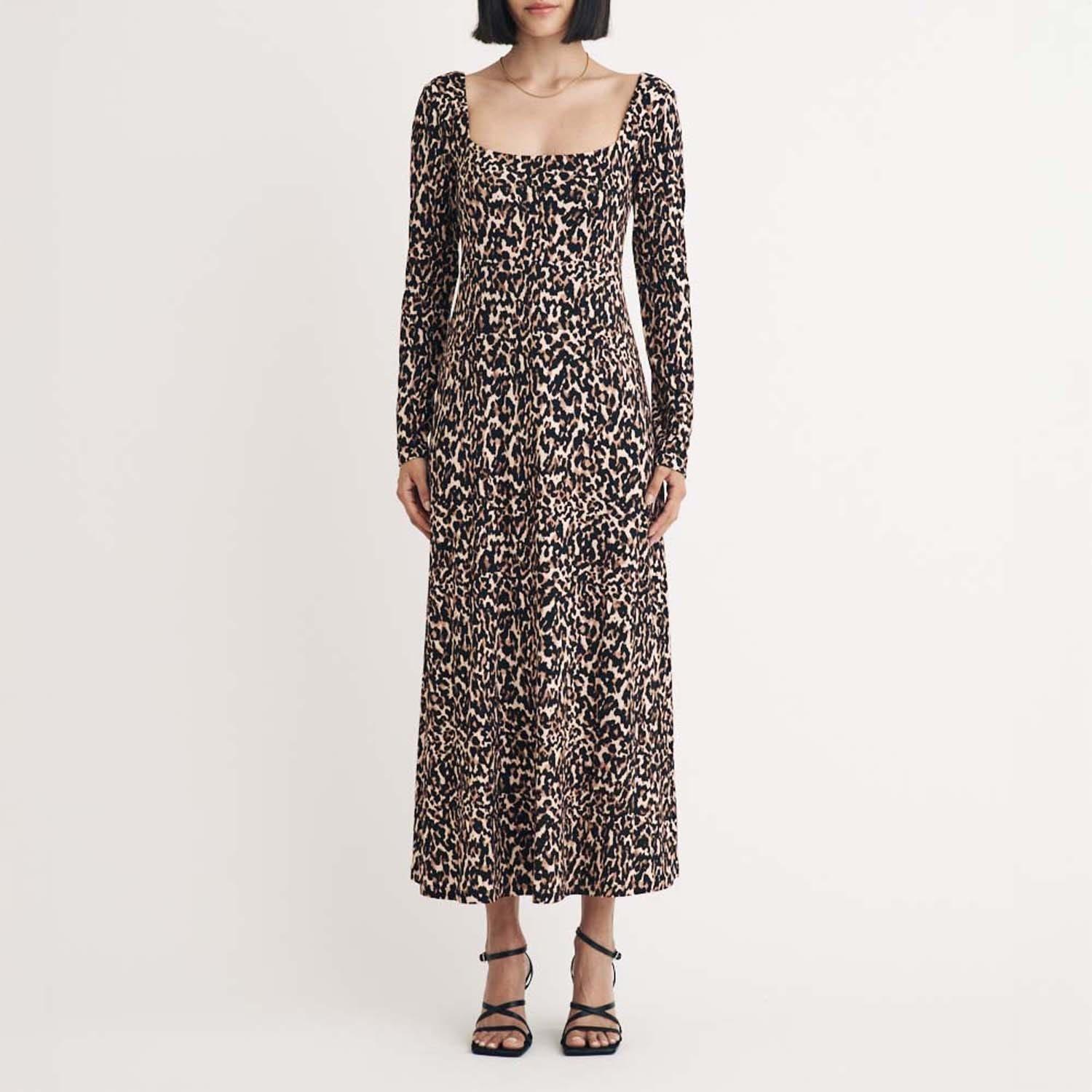 Brown - Nobodys Child - Aidie Leopard Print Midi Dress - 1