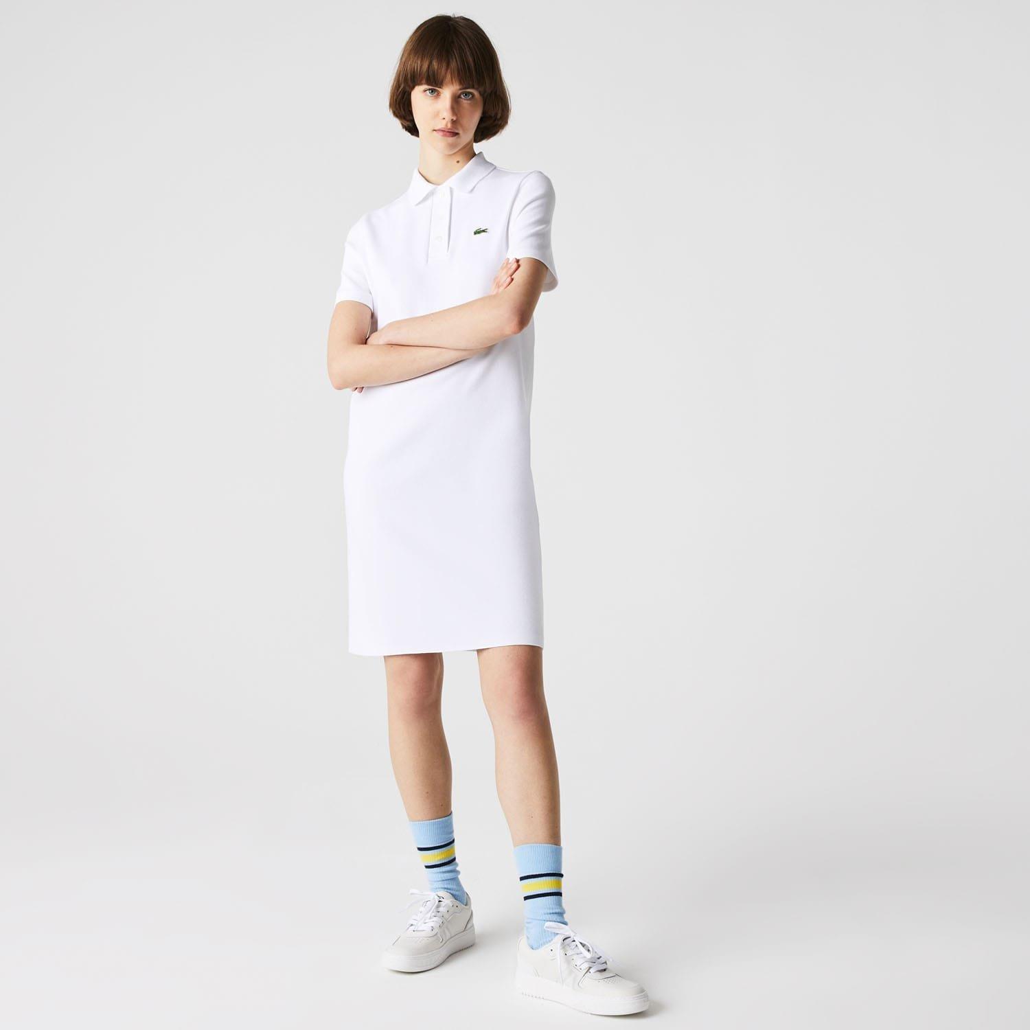 White - Lacoste - Trumpet Sleeve Pique Polo Dress - 1