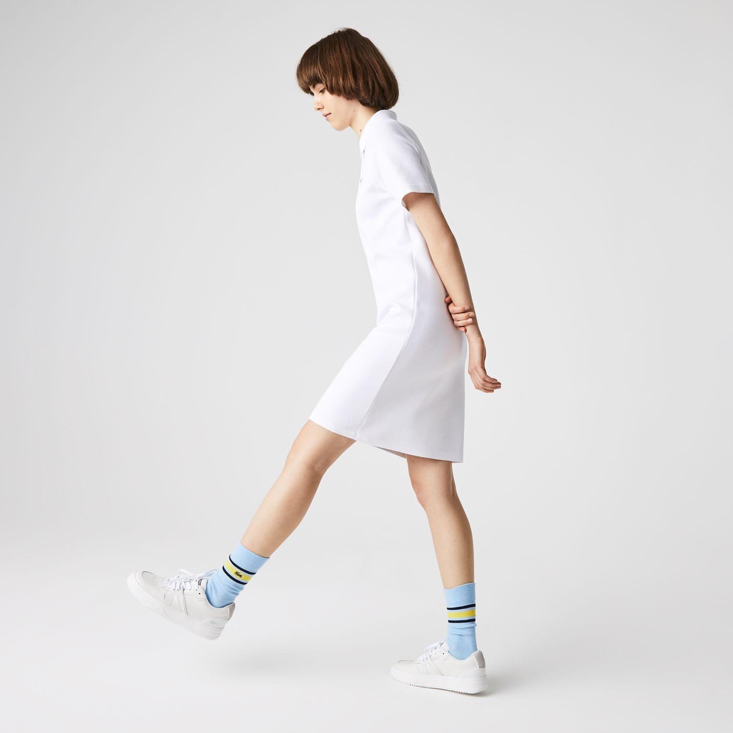 White - Lacoste - Trumpet Sleeve Pique Polo Dress - 2