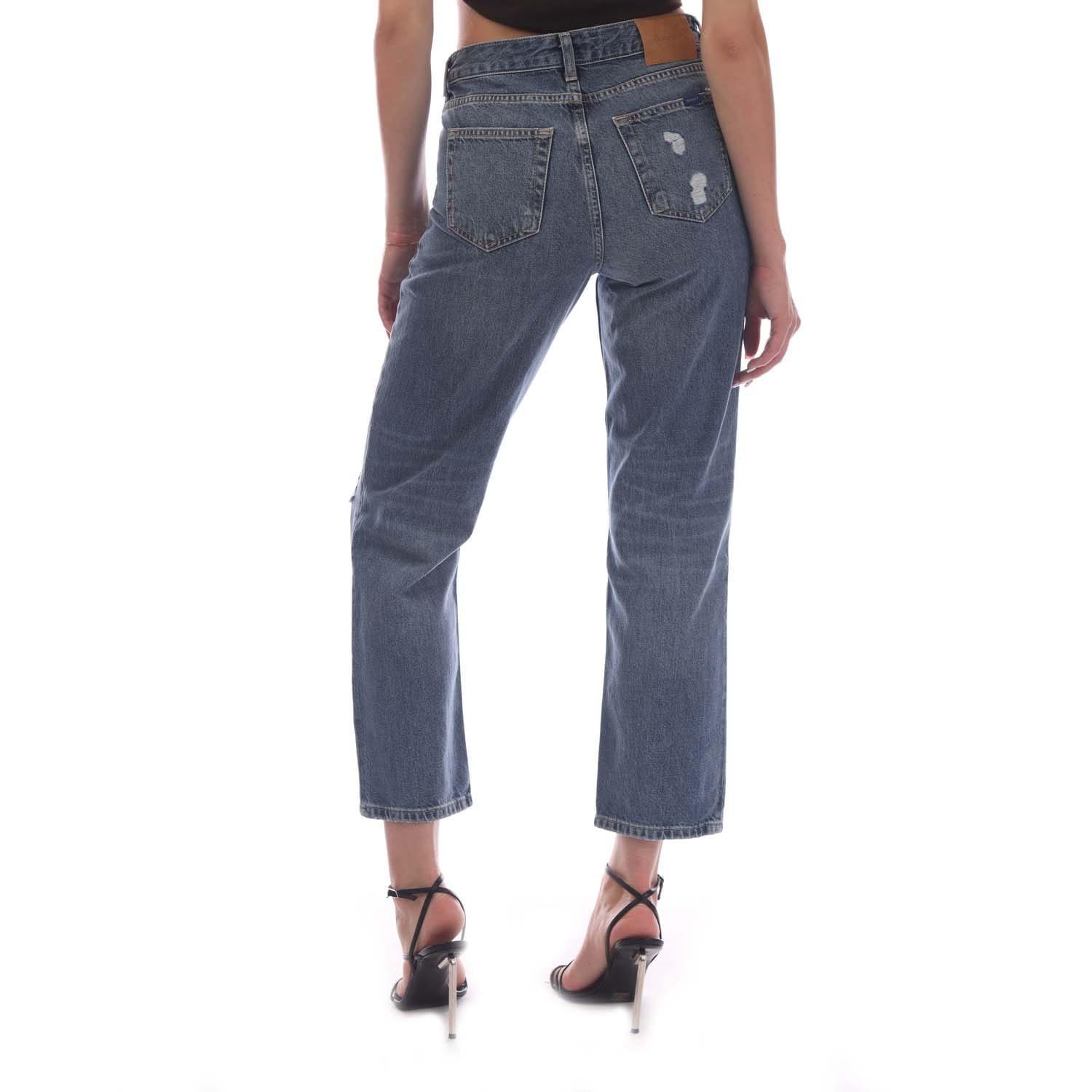 Blue - Gant - Camie Relaxed Fit Cropped Ripped Jeans - 3