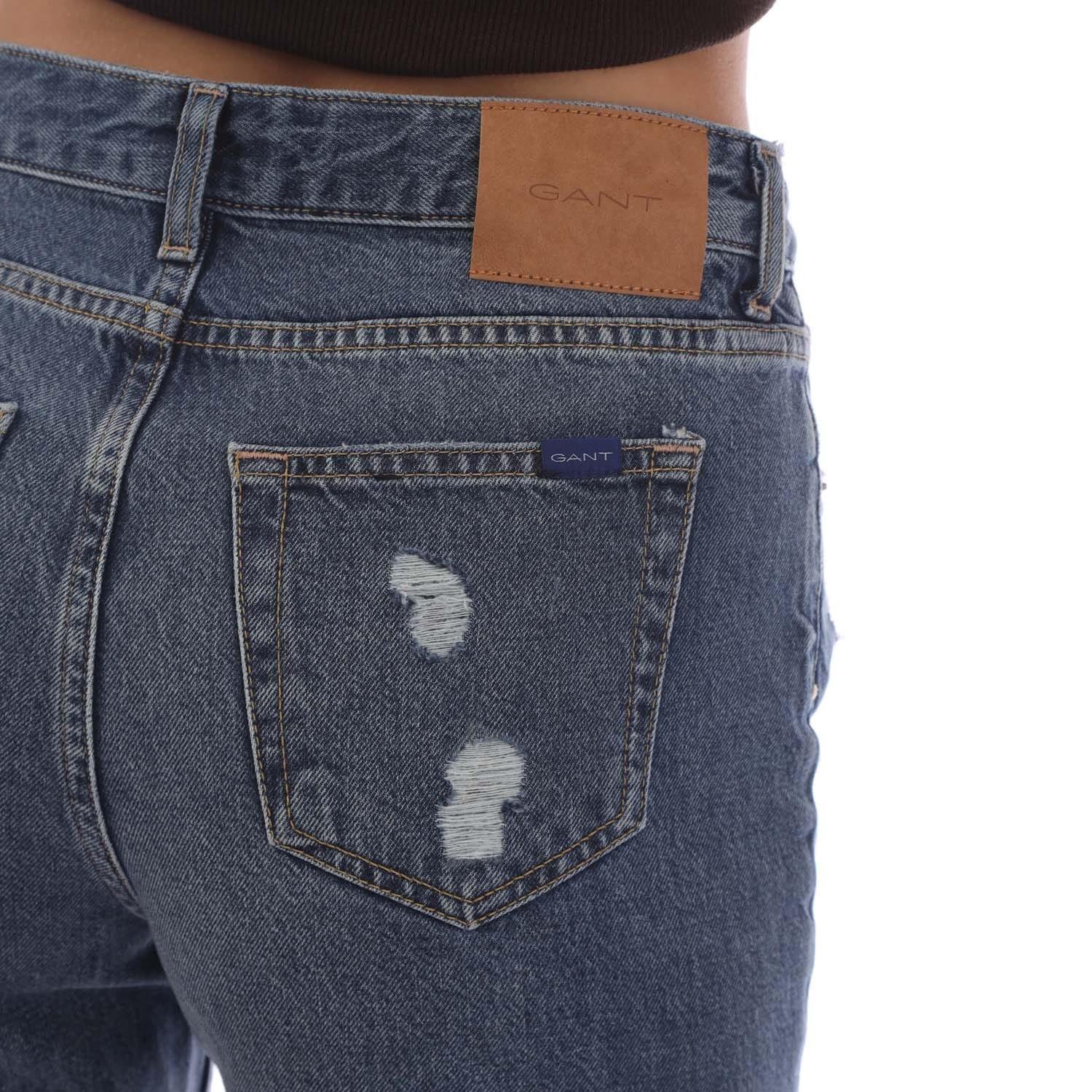 Blue - Gant - Camie Relaxed Fit Cropped Ripped Jeans - 4