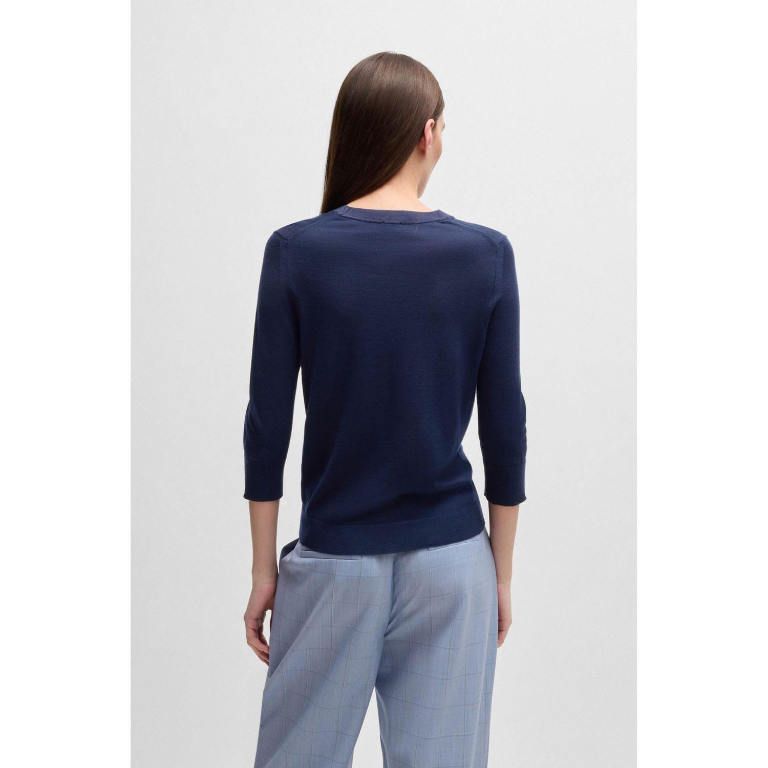 Dark Blue - Boss - Fiblure Henley-Neck Sweater - 2