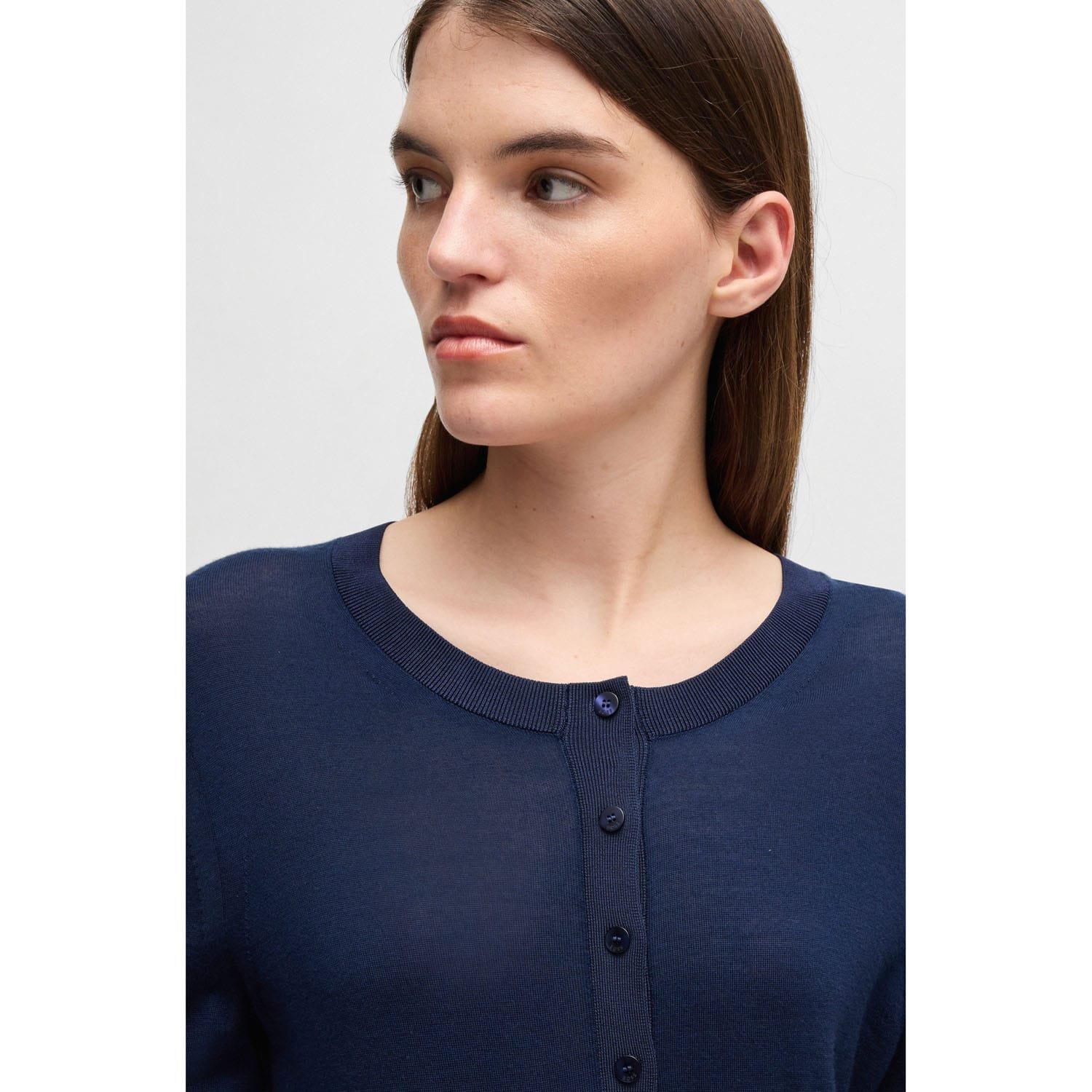 Dark Blue - Boss - Fiblure Henley-Neck Sweater - 3