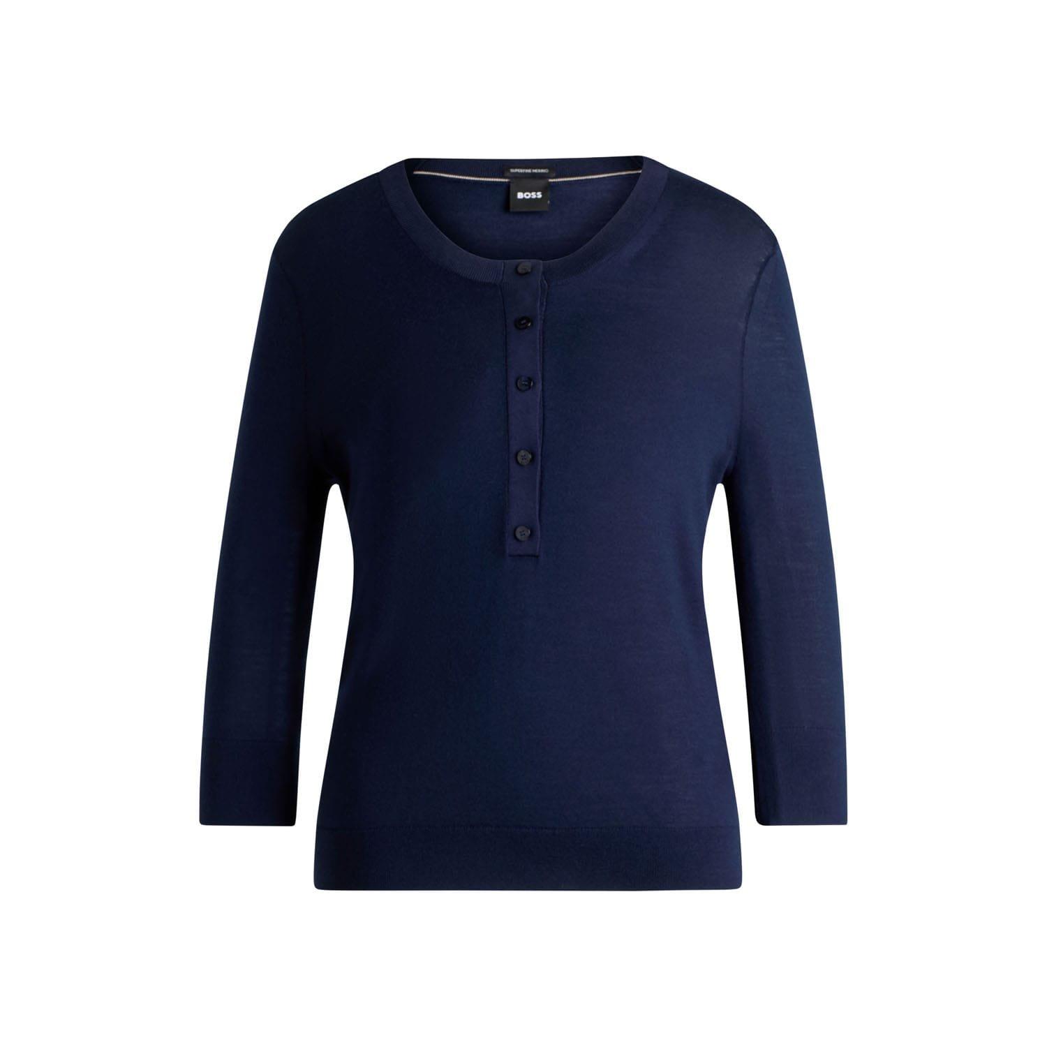 Dark Blue - Boss - Fiblure Henley-Neck Sweater - 5