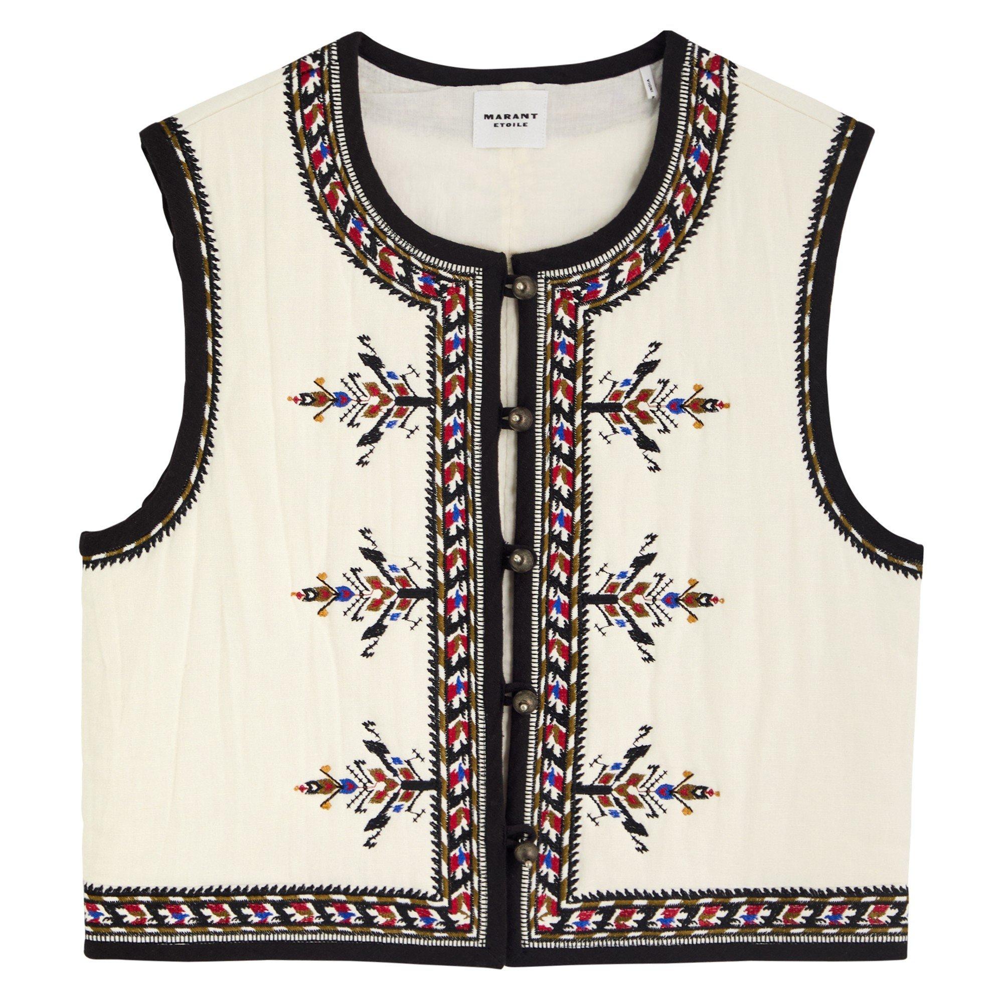 ECRU - Marant Etoile - Women's V Zeana Embroidered Padded Slim-Fit Gilet