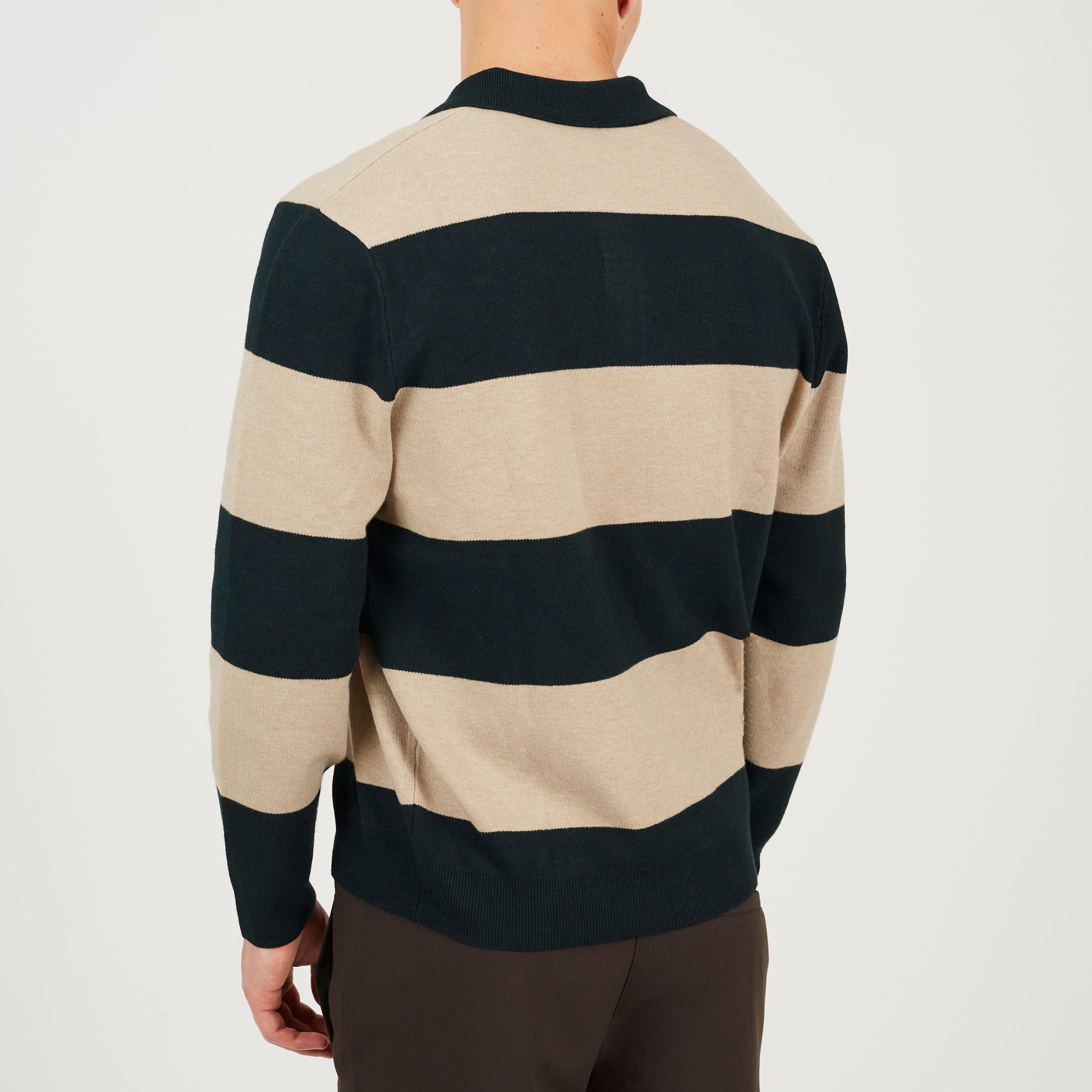Flaschengrün - Brave Soul - Mens Knitted V-Neck Striped Jumper - 2