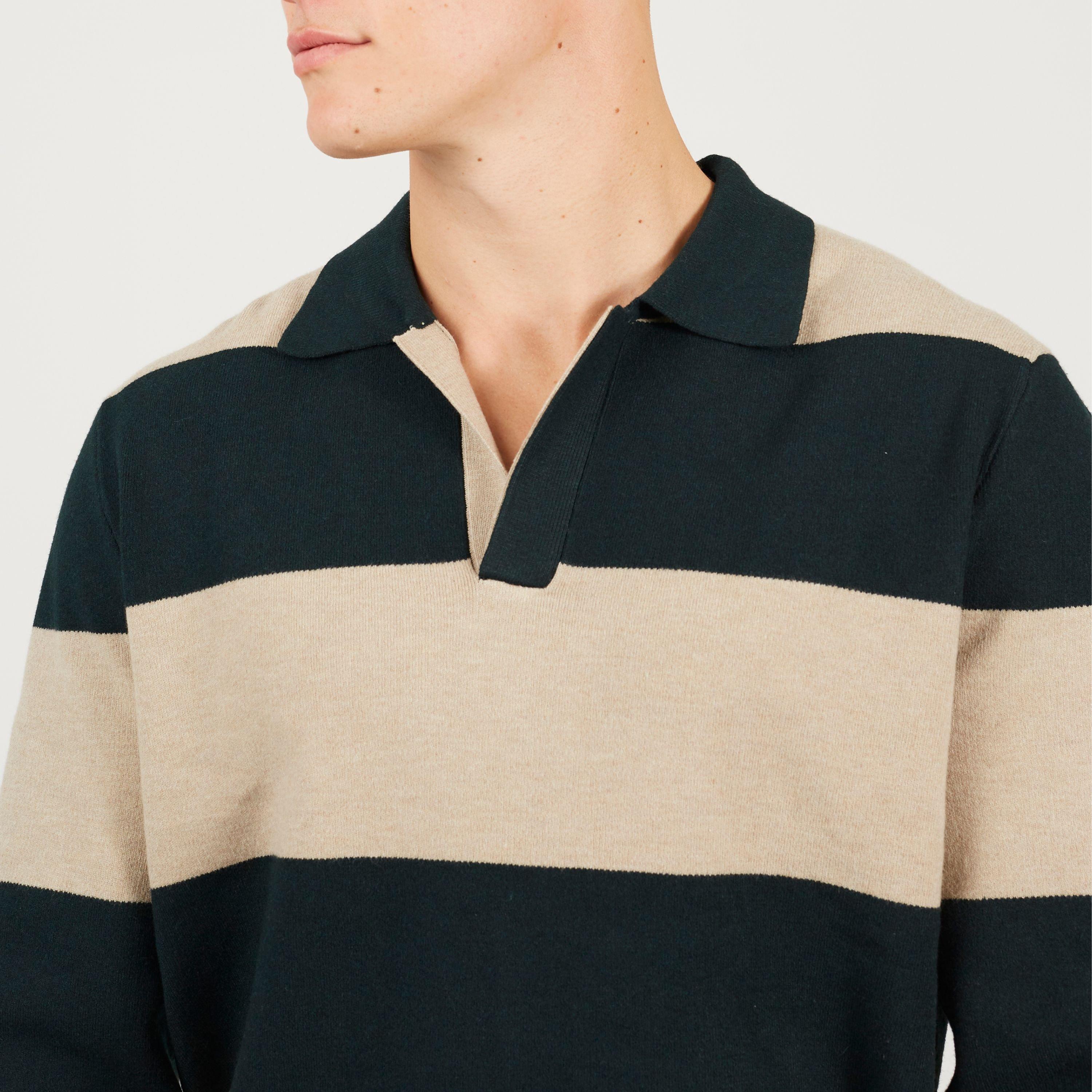 Flaschengrün - Brave Soul - Mens Knitted V-Neck Striped Jumper - 3