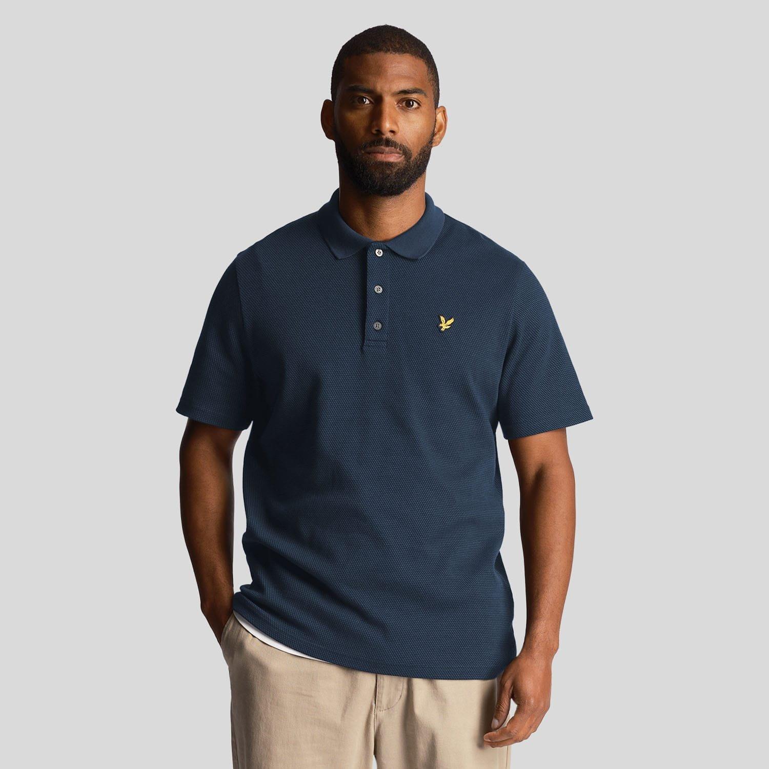 Navy - Lyle and Scott - Tonal Texture Polo Shirt - 1