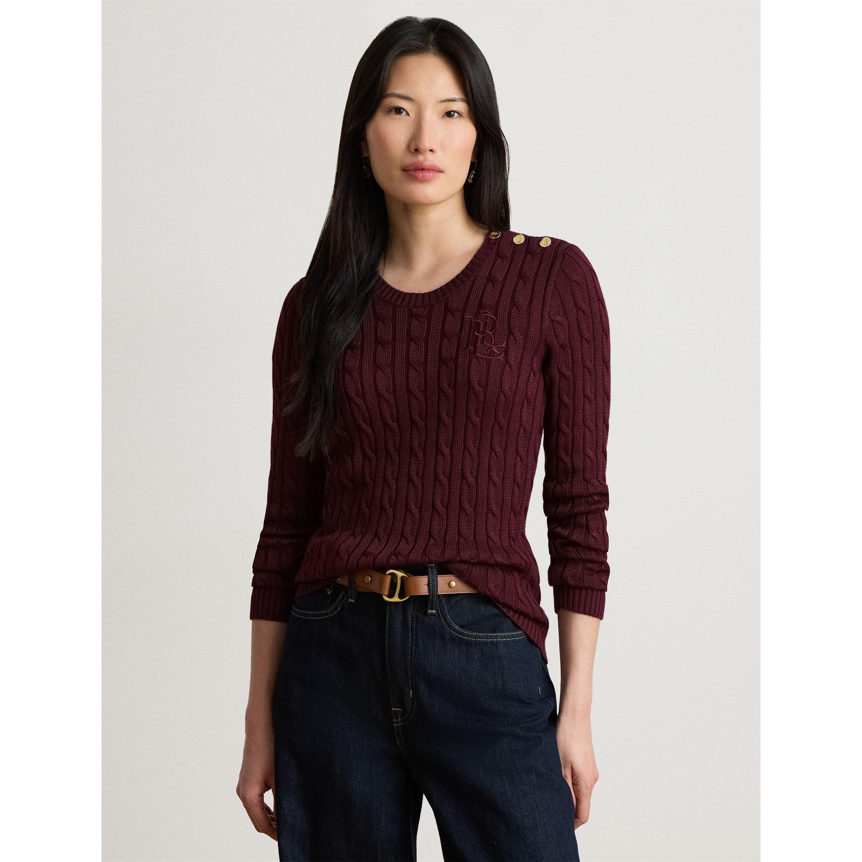 DARK GARNET - Lauren by Ralph Lauren - Women's Cable Knit Jumper - 2