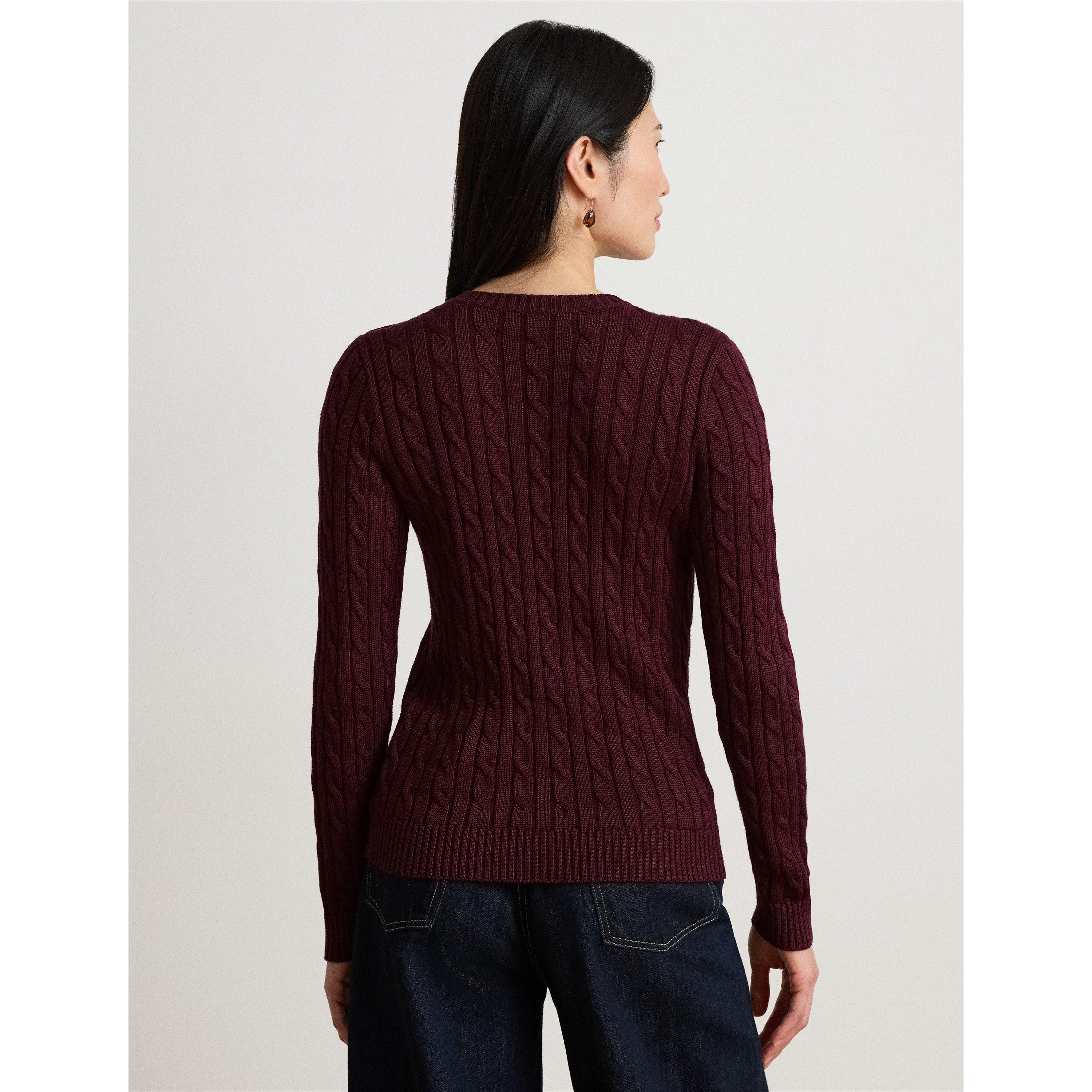 DARK GARNET - Lauren by Ralph Lauren - Women's Cable Knit Jumper - 3