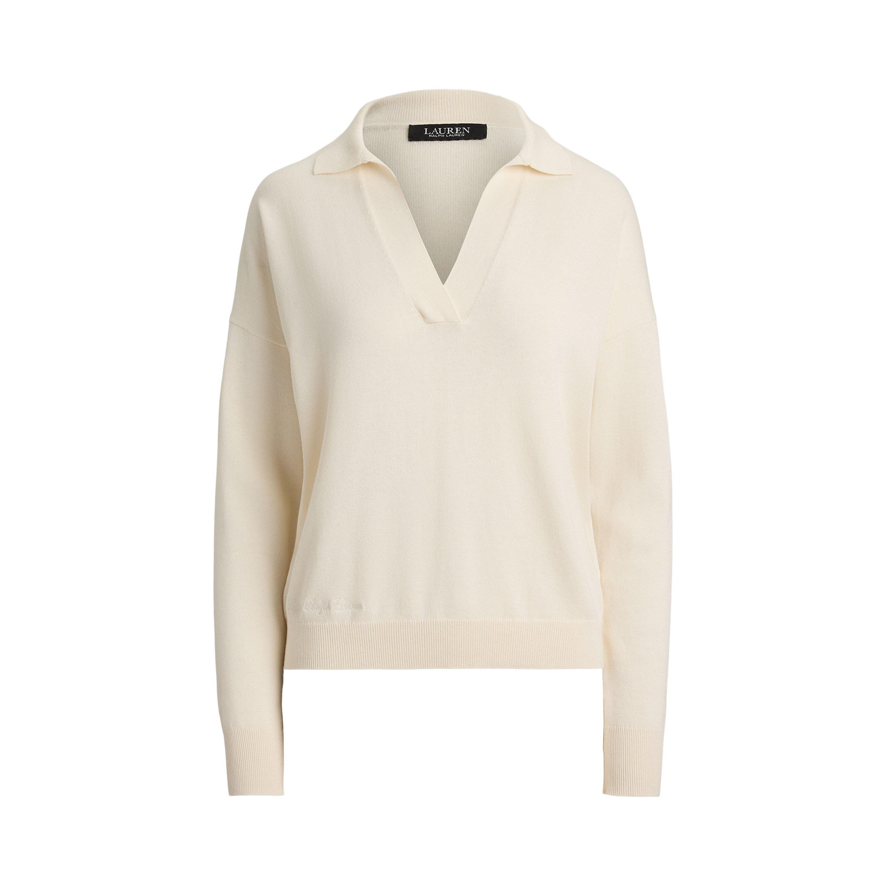 Masc Cream - Lauren by Ralph Lauren - Women's Knitted Long Sleeve Polo Shirt - 1