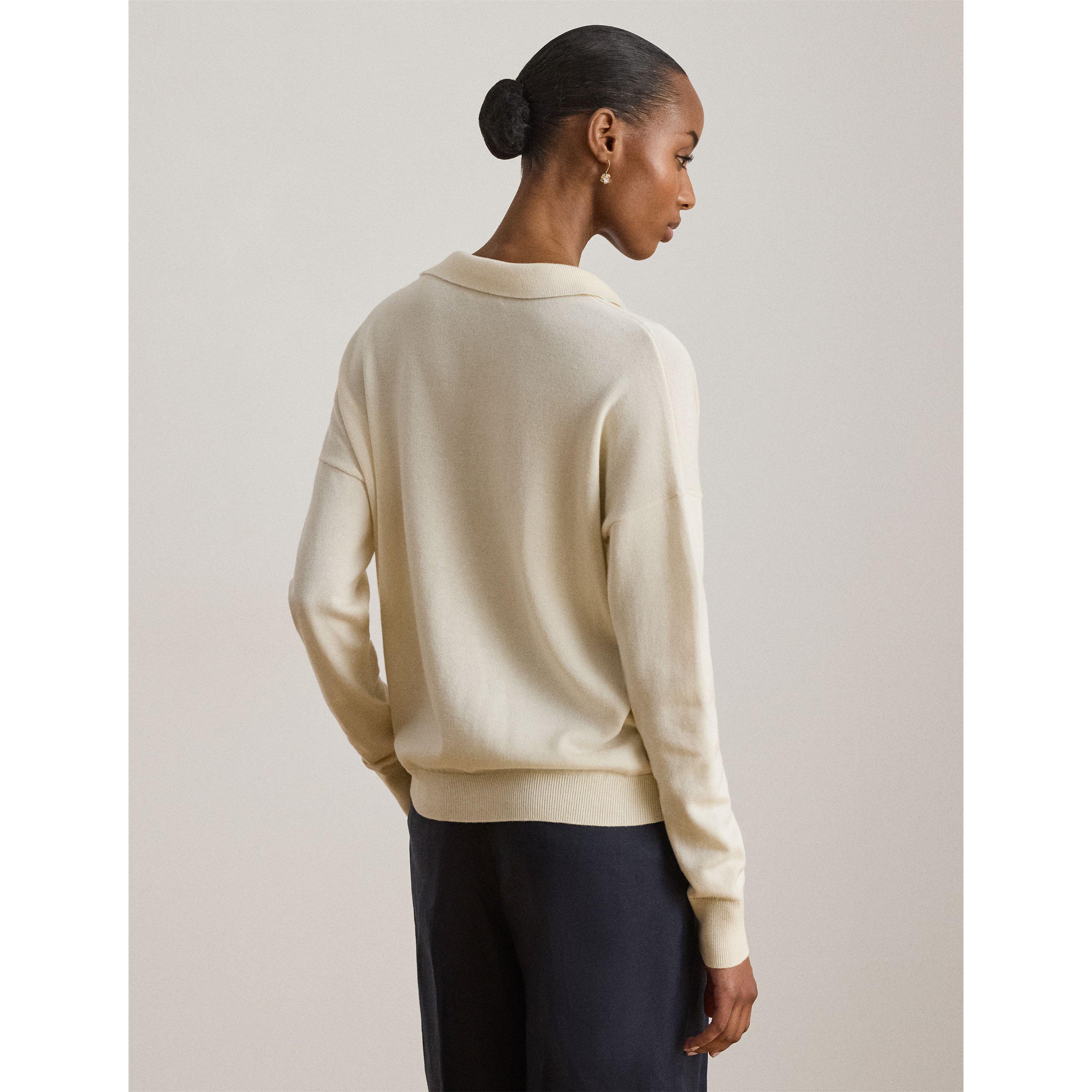 Masc Cream - Lauren by Ralph Lauren - Women's Knitted Long Sleeve Polo Shirt - 3
