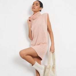 I Saw It First Roll Neck Knitted Shoulder Pad Sleeveless Dress