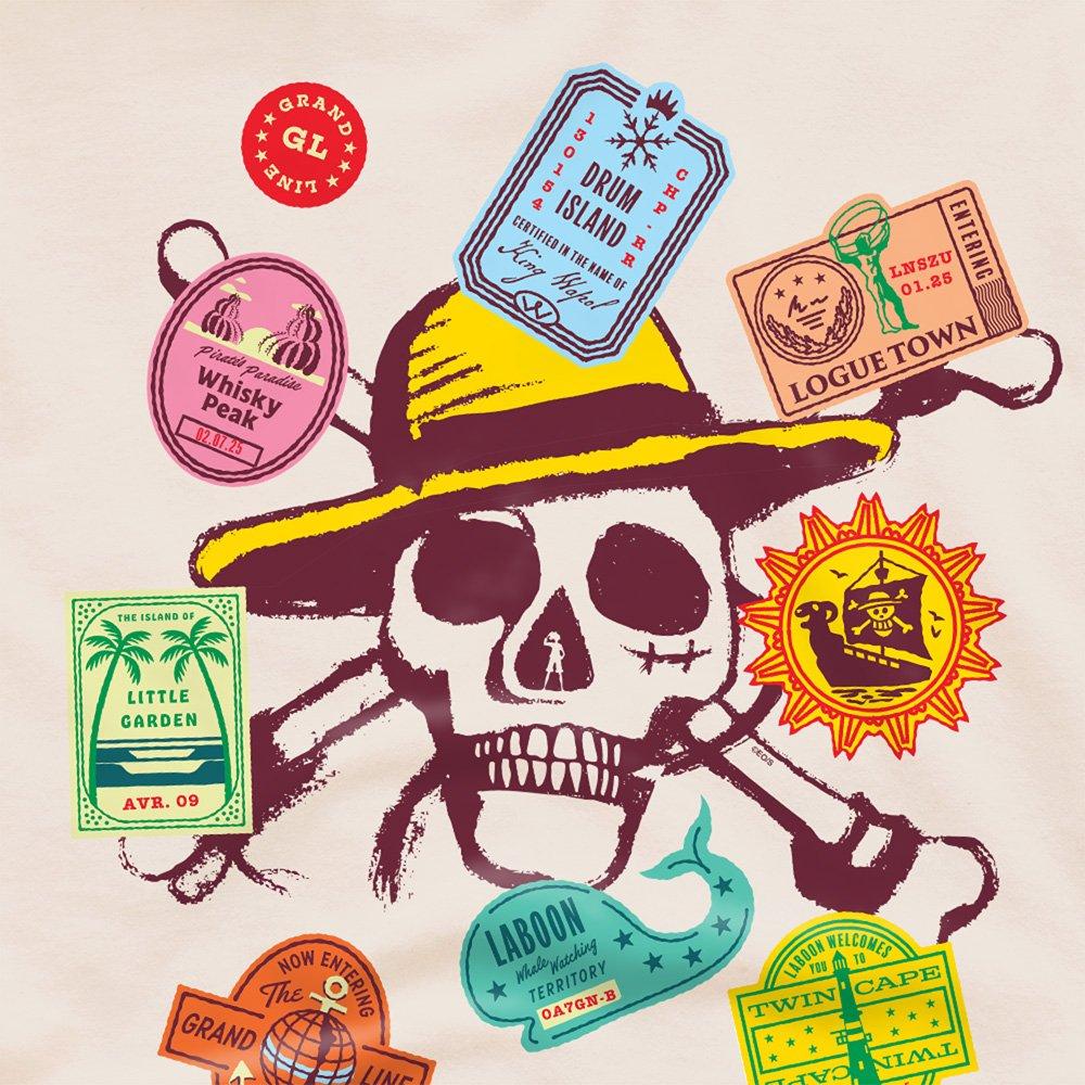 Beige - One Piece - One Piece Skull Travel Stickers T-Shirt Natural - 2
