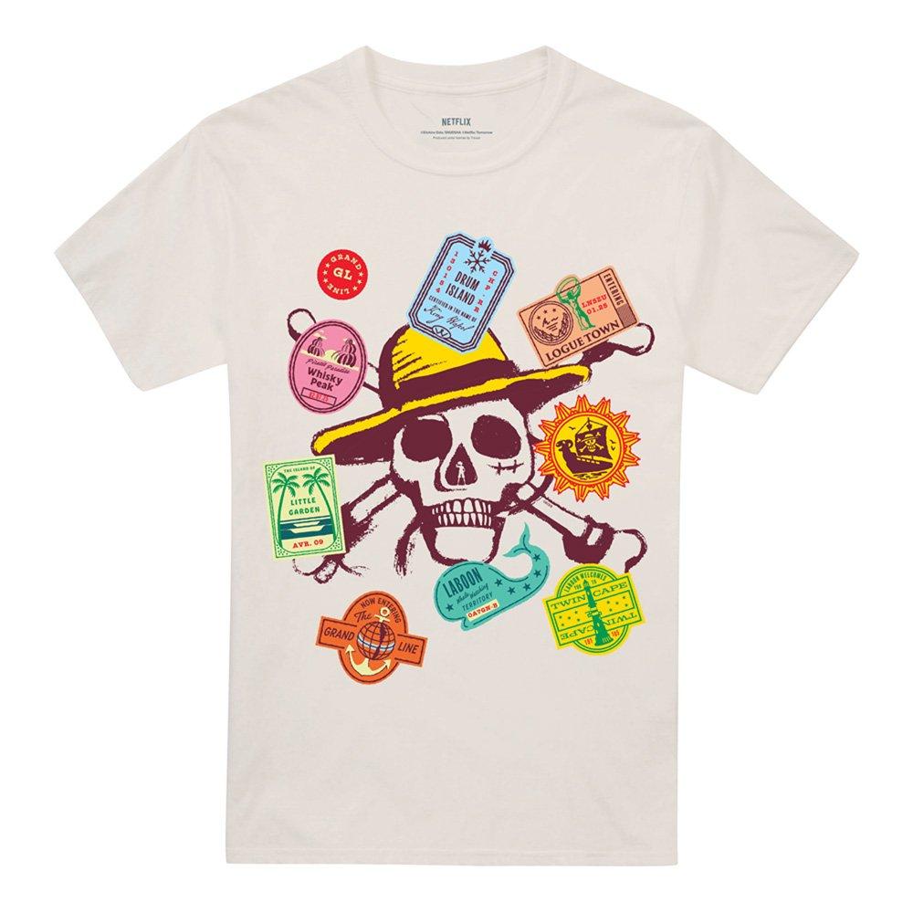Beige - One Piece - One Piece Skull Travel Stickers T-Shirt Natural - 4