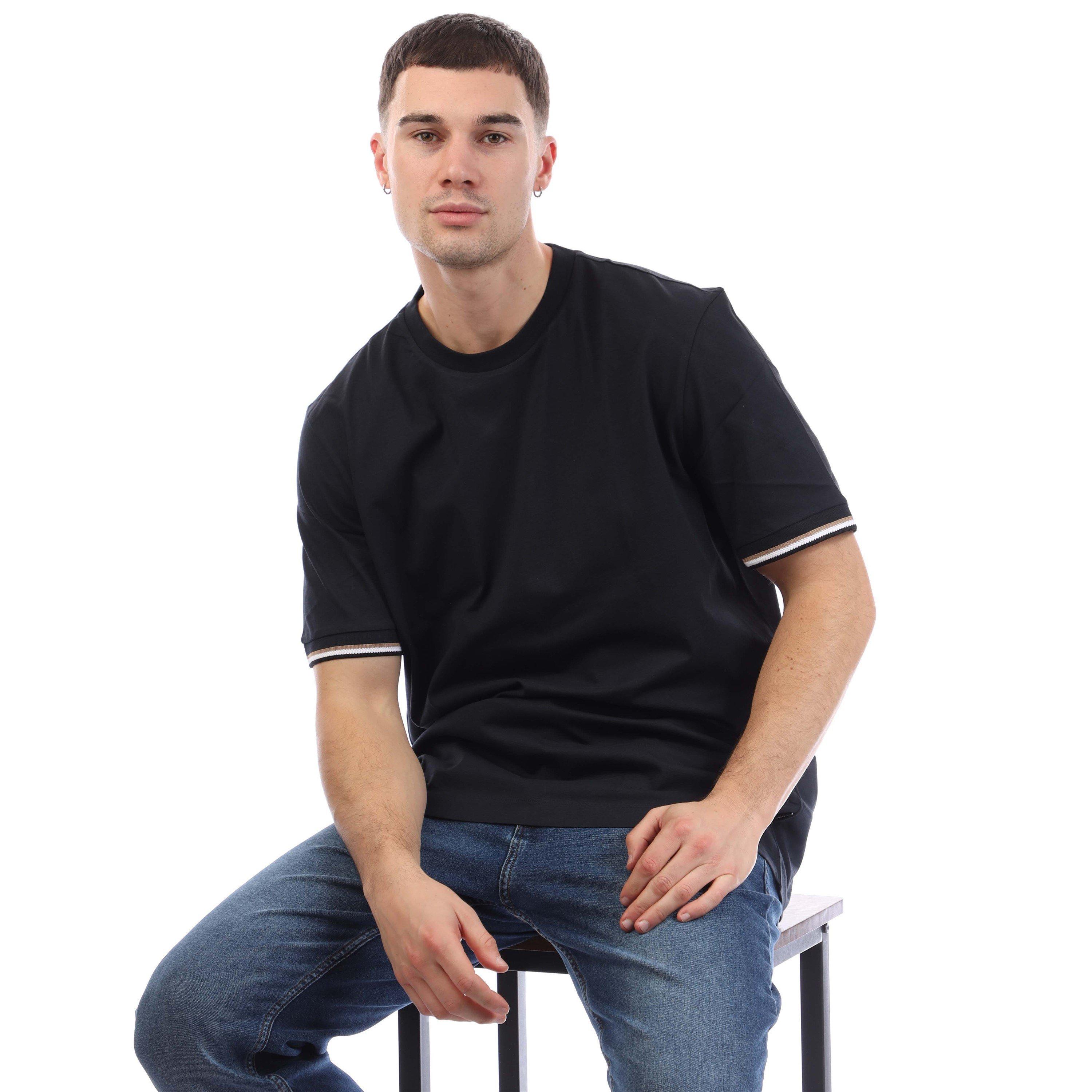 Dark Blue - Boss - Thompson Signature Stripe Cuffs T-Shirt - 4