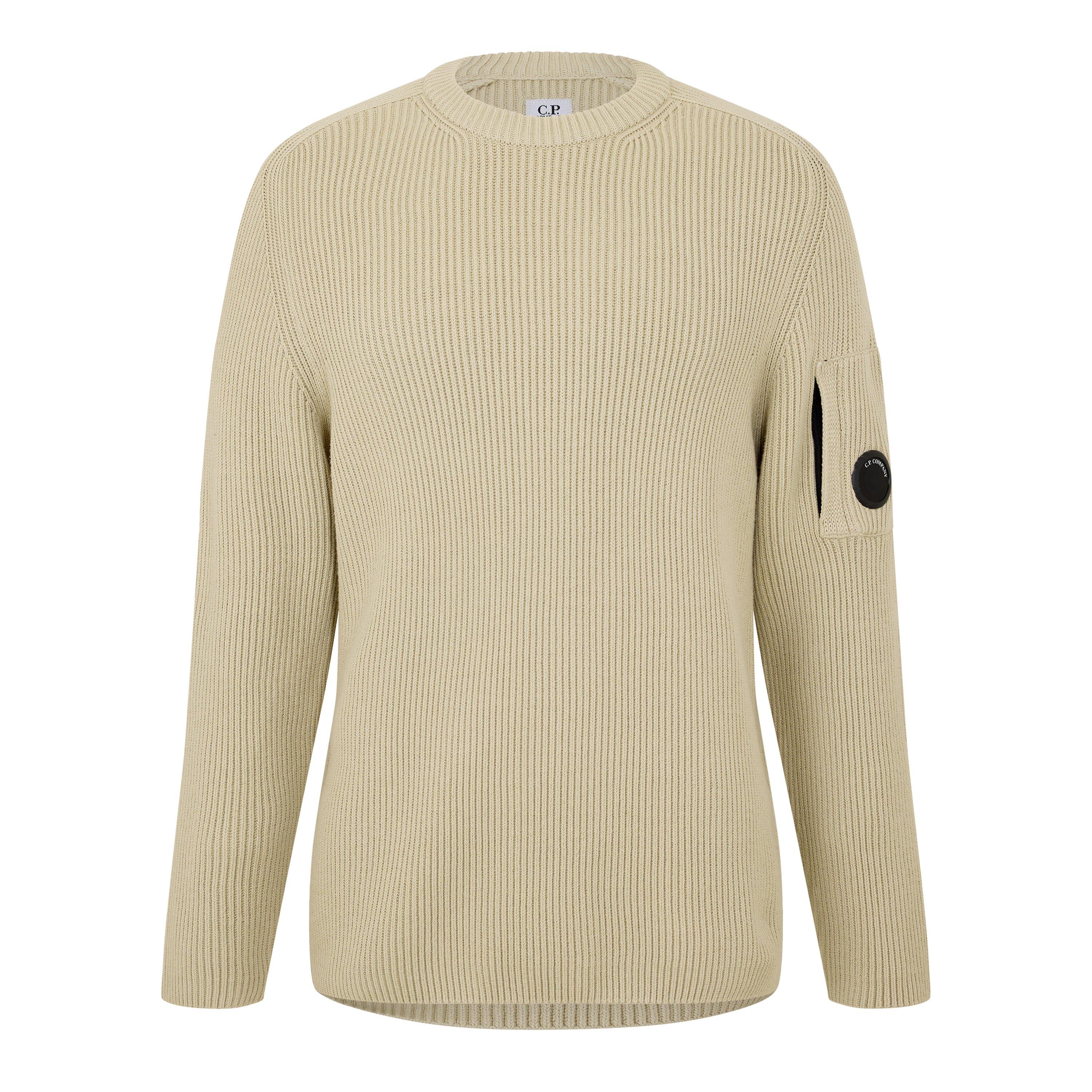 C.p. Company , Round-Neck Knitwear, Male, Beige, L, Full Rib Cotton Lens Crewneck Jumper - Image 3