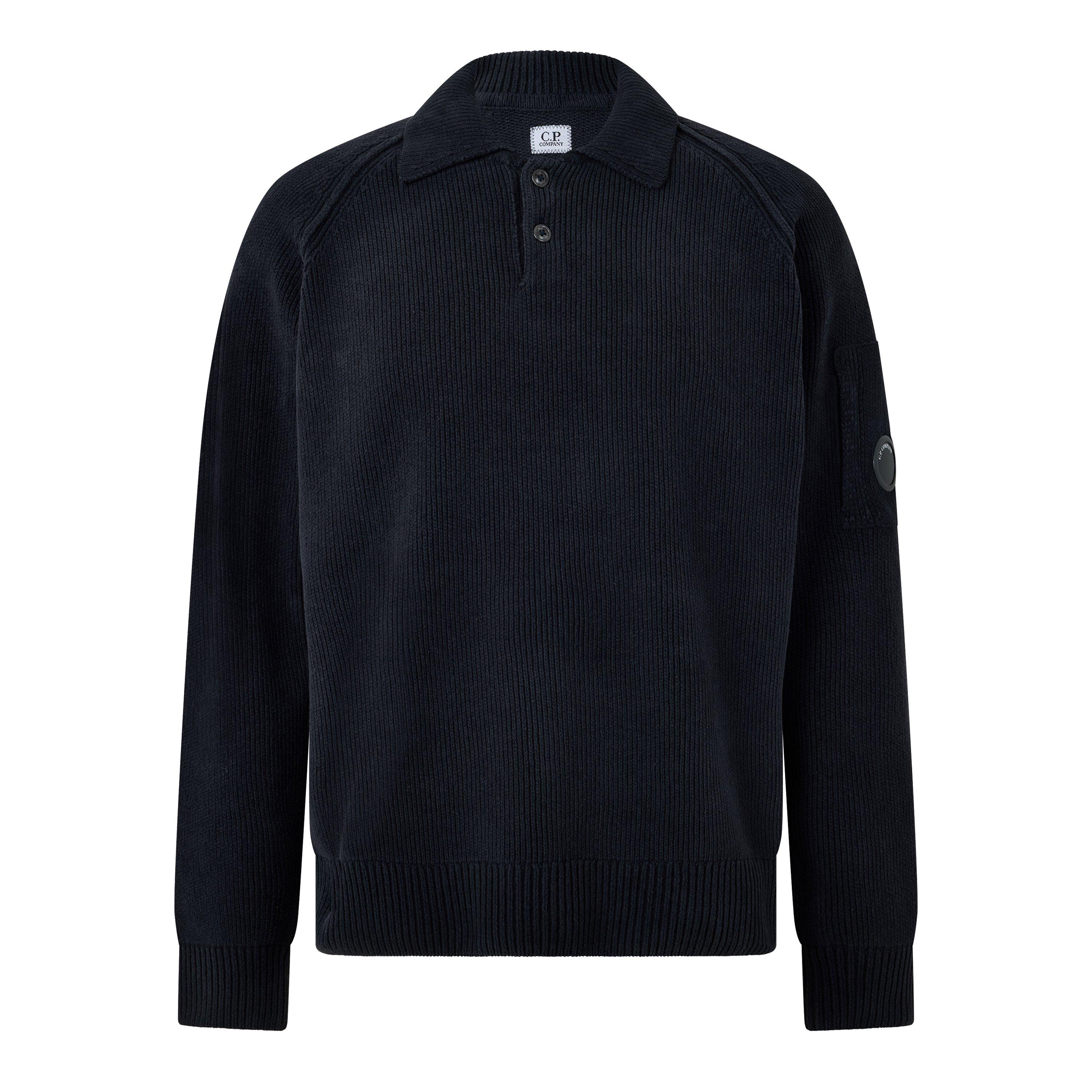 CP Company Men's Cotton Chenille Long-Sleeve Polo Shirt - Total Ecl 888 - Size M (48)