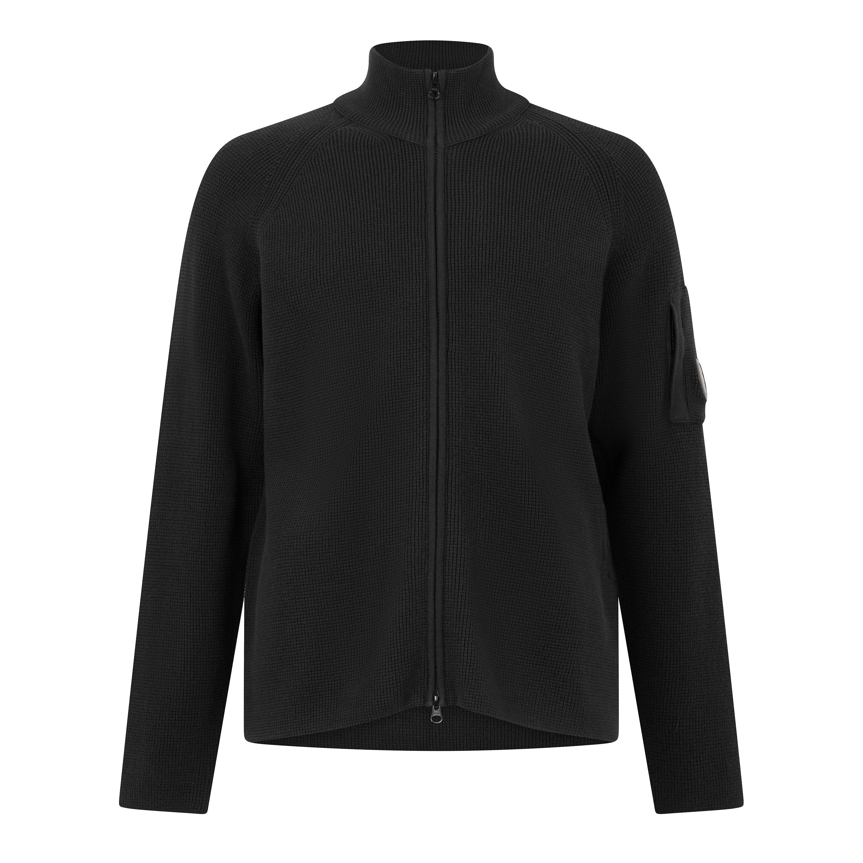 Cp Company Men's Waffle Cotton Funnel-Neck Full-Zip Knitted Top - Black 999 - XL (52)