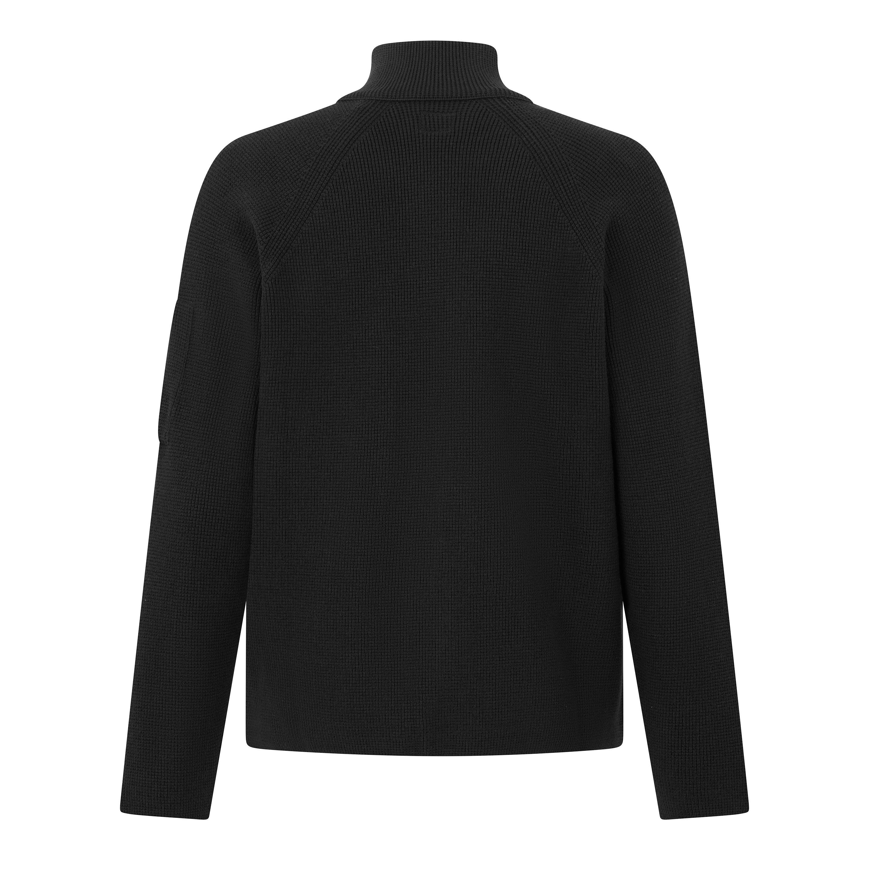 Black 999 - CP Company - Men's Waffle Cotton Funnel-Neck Full-Zip Knitted Top - 2