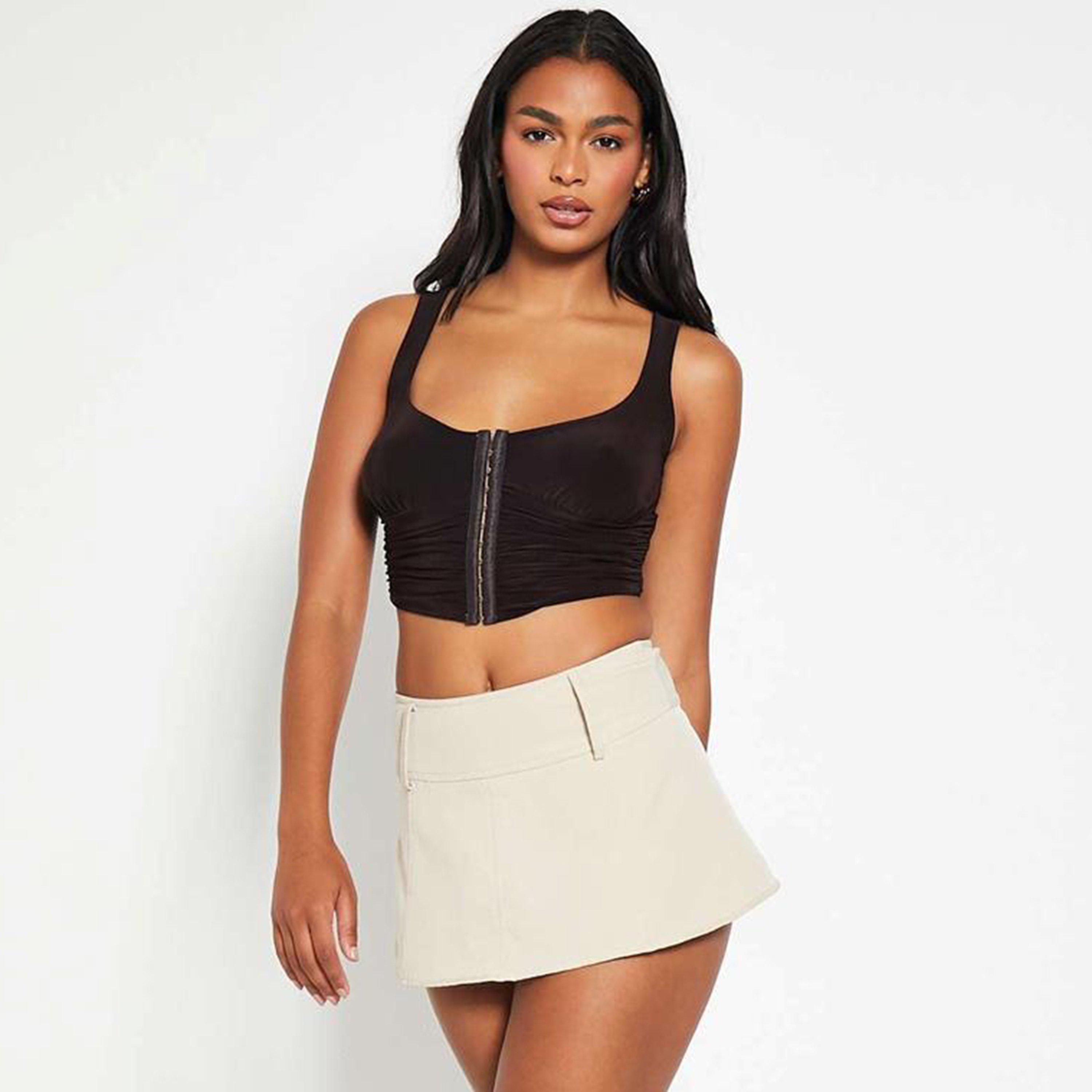 Brown - I Saw It First - ISAWITFIRST Slinky Hook And Eye Bust Detail Corset Crop Top - 2