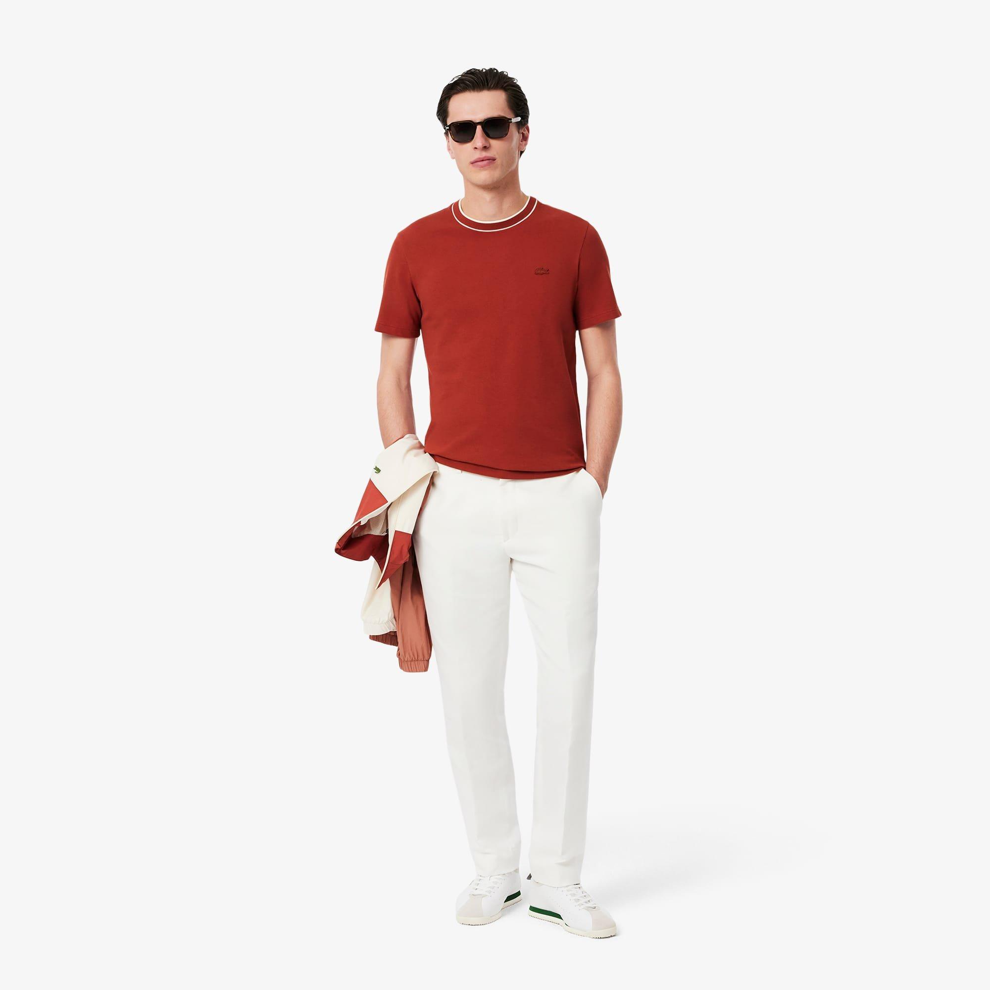 Red - Lacoste - Stretch Pique Stripe Collared T-Shirt - 4