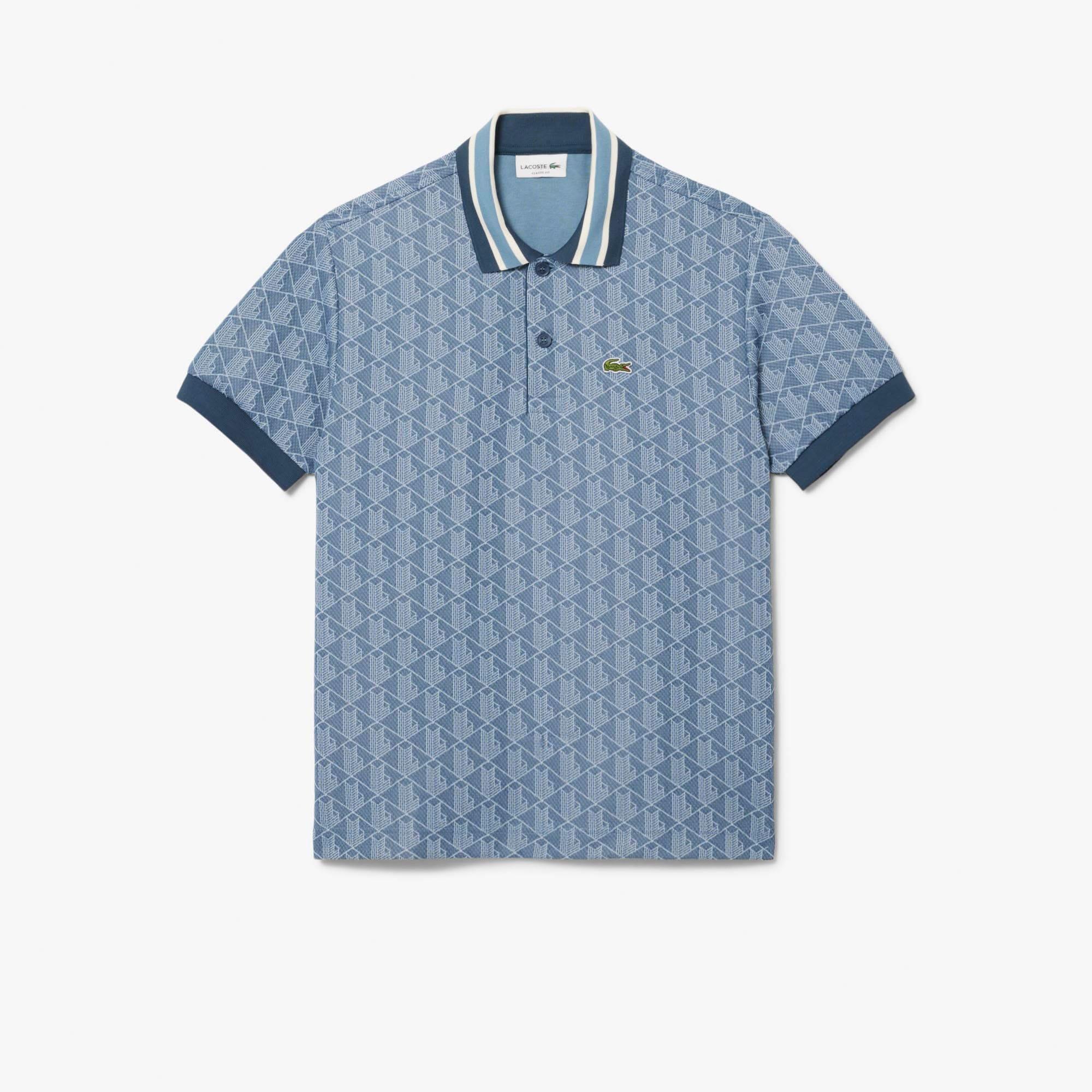Blue - Lacoste - Classic-Fit Monogram Jacquard Polo Shirt - 1