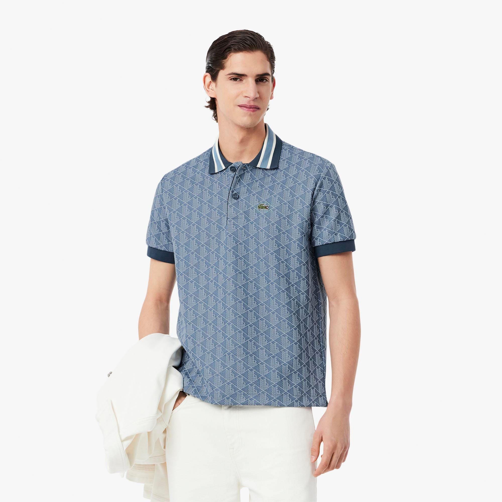 Blue - Lacoste - Classic-Fit Monogram Jacquard Polo Shirt - 2