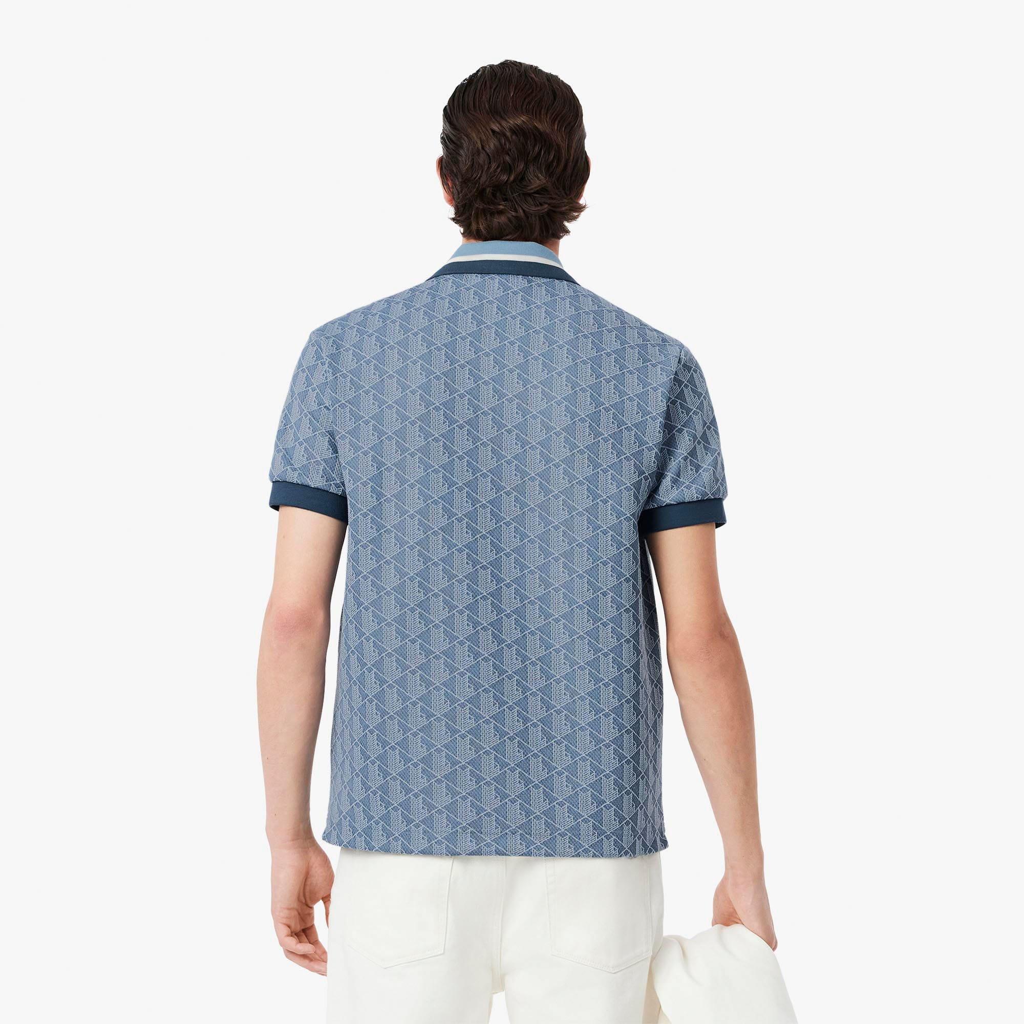 Blue - Lacoste - Classic-Fit Monogram Jacquard Polo Shirt - 3