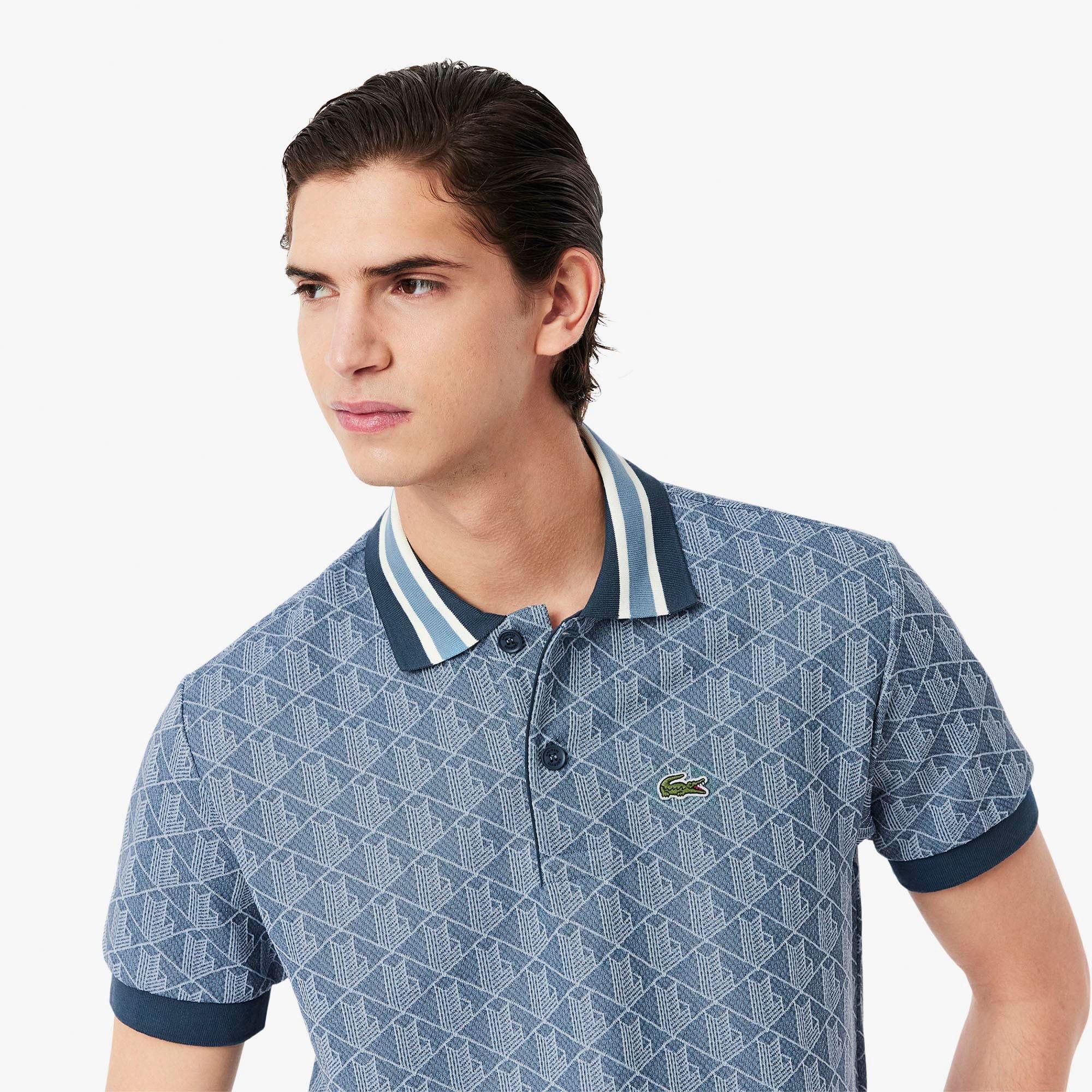 Blue - Lacoste - Classic-Fit Monogram Jacquard Polo Shirt - 4
