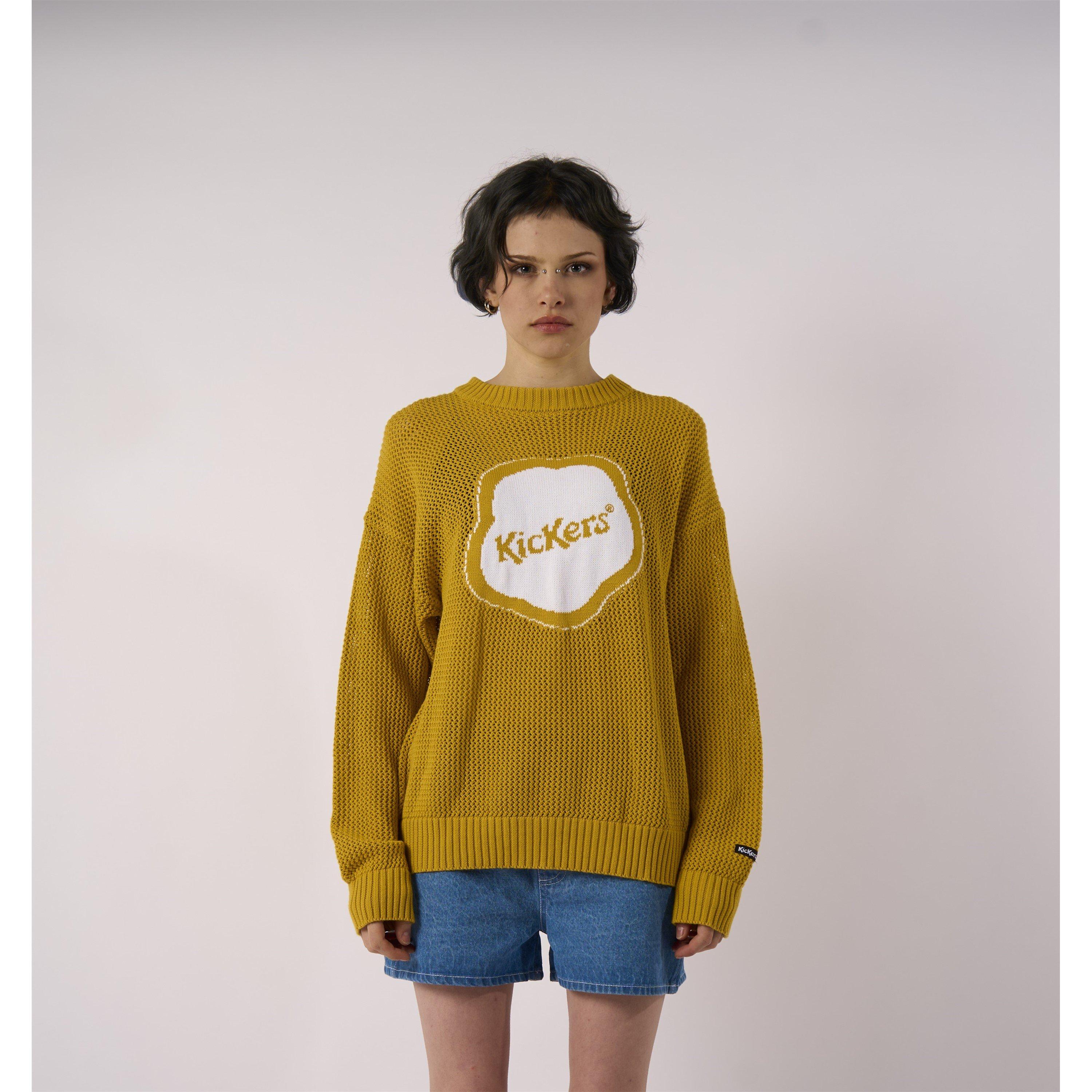 Yellow - Kickers - Unisex Adults Jacquard Logo Sloppy Knit Crew Neck Jumper - 1