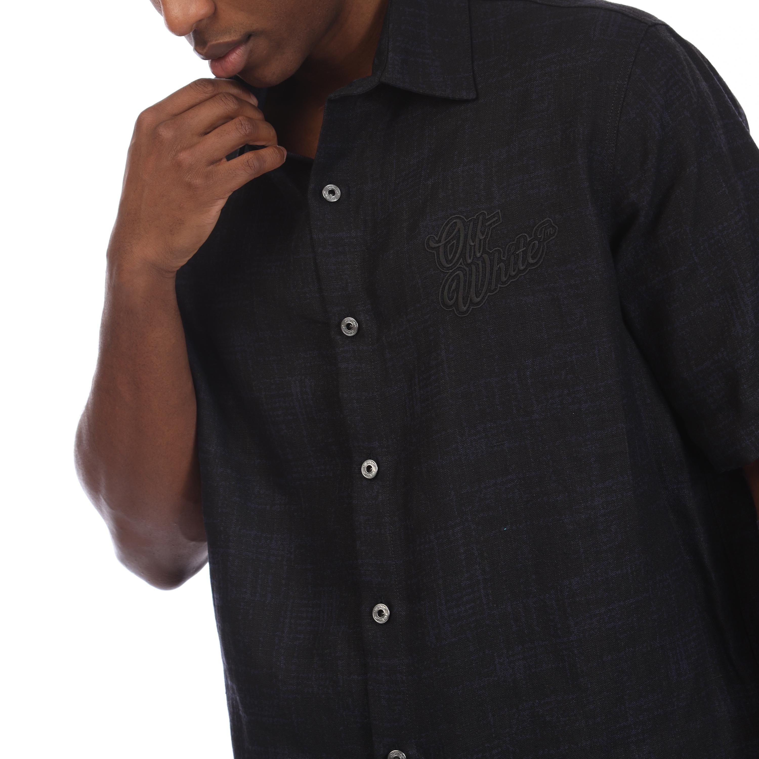 Black - Off White - 90s Logo Linen Bowling Shirt - 3