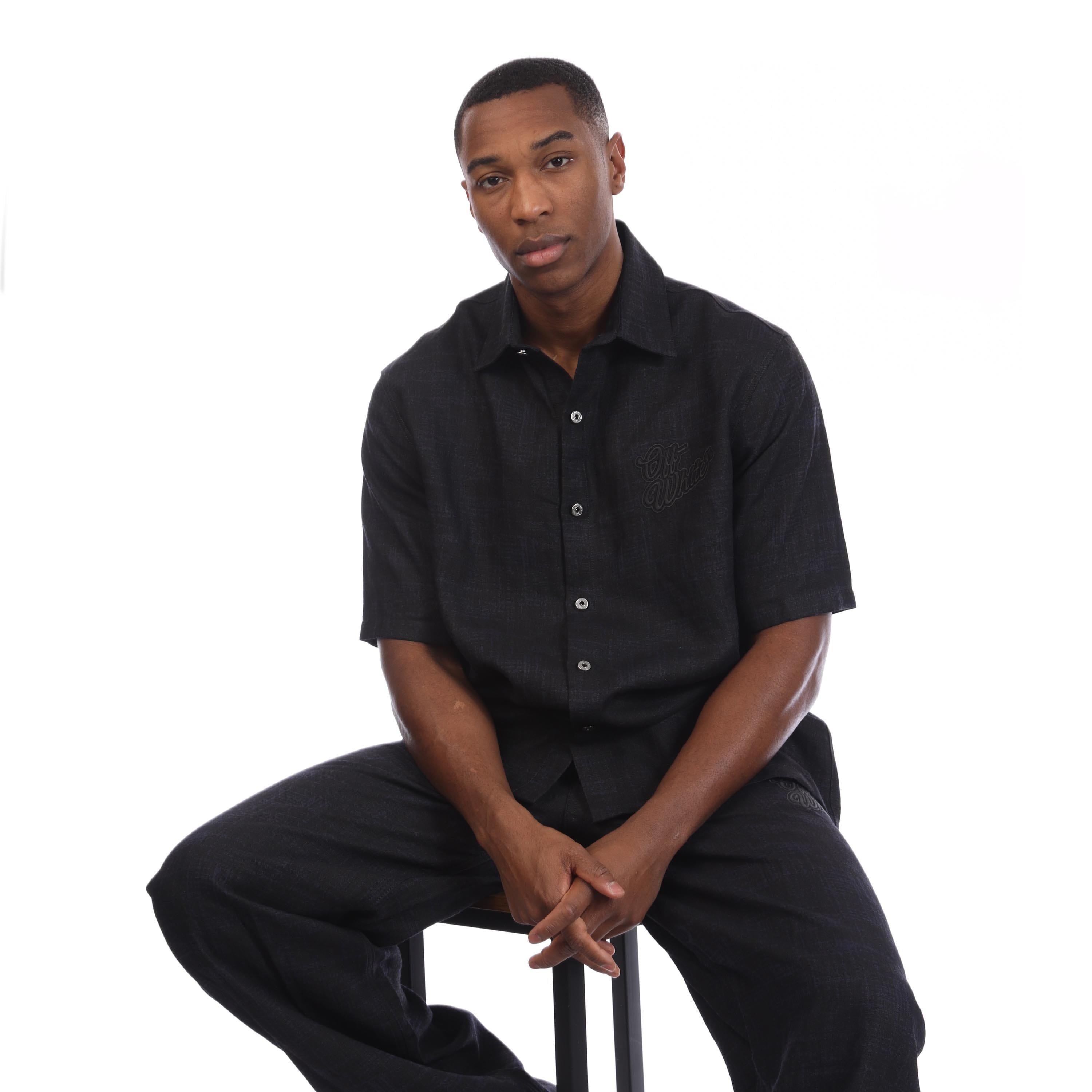 Black - Off White - 90s Logo Linen Bowling Shirt - 4