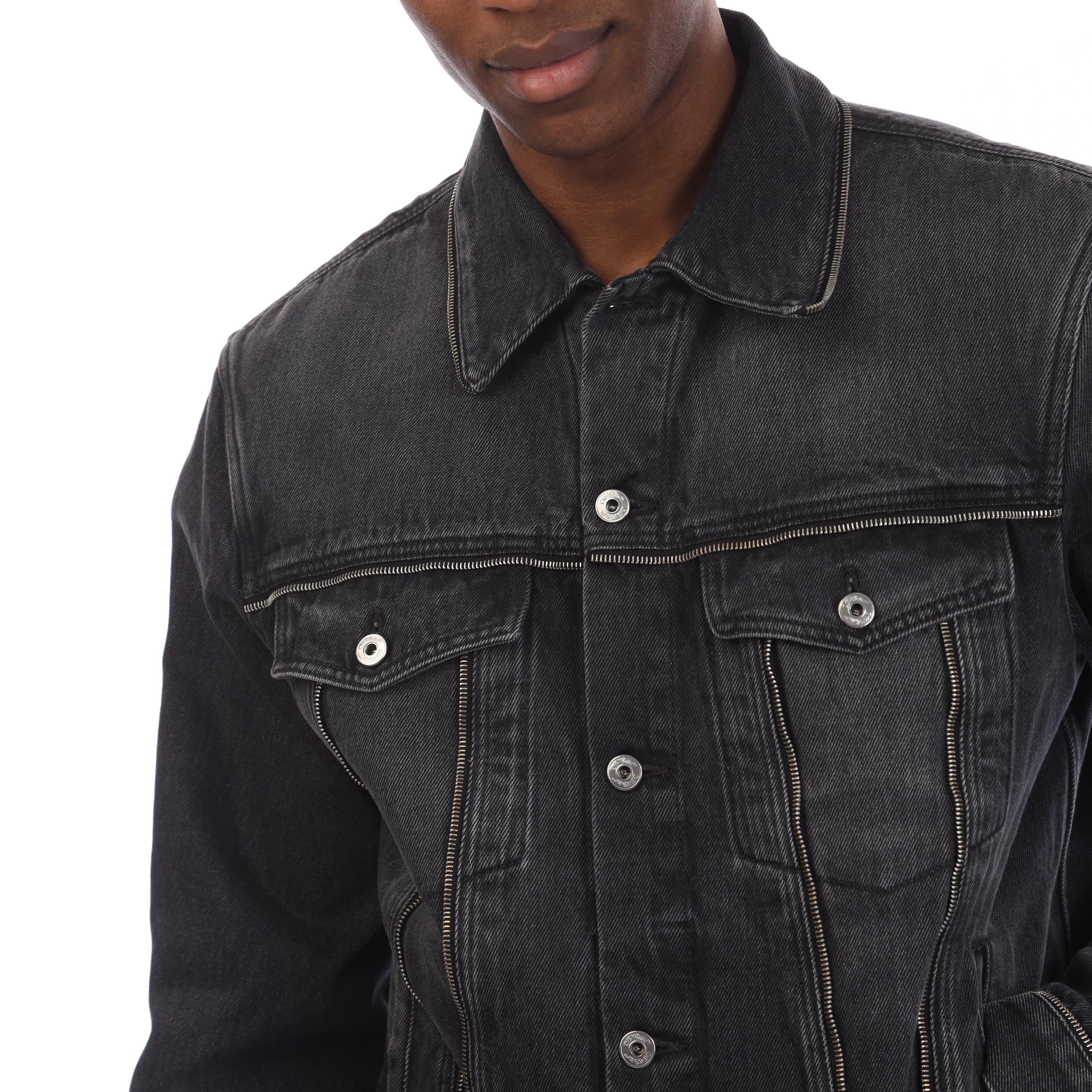 Black - Off White - Arrow Zip Skate Denim Jacket - 3