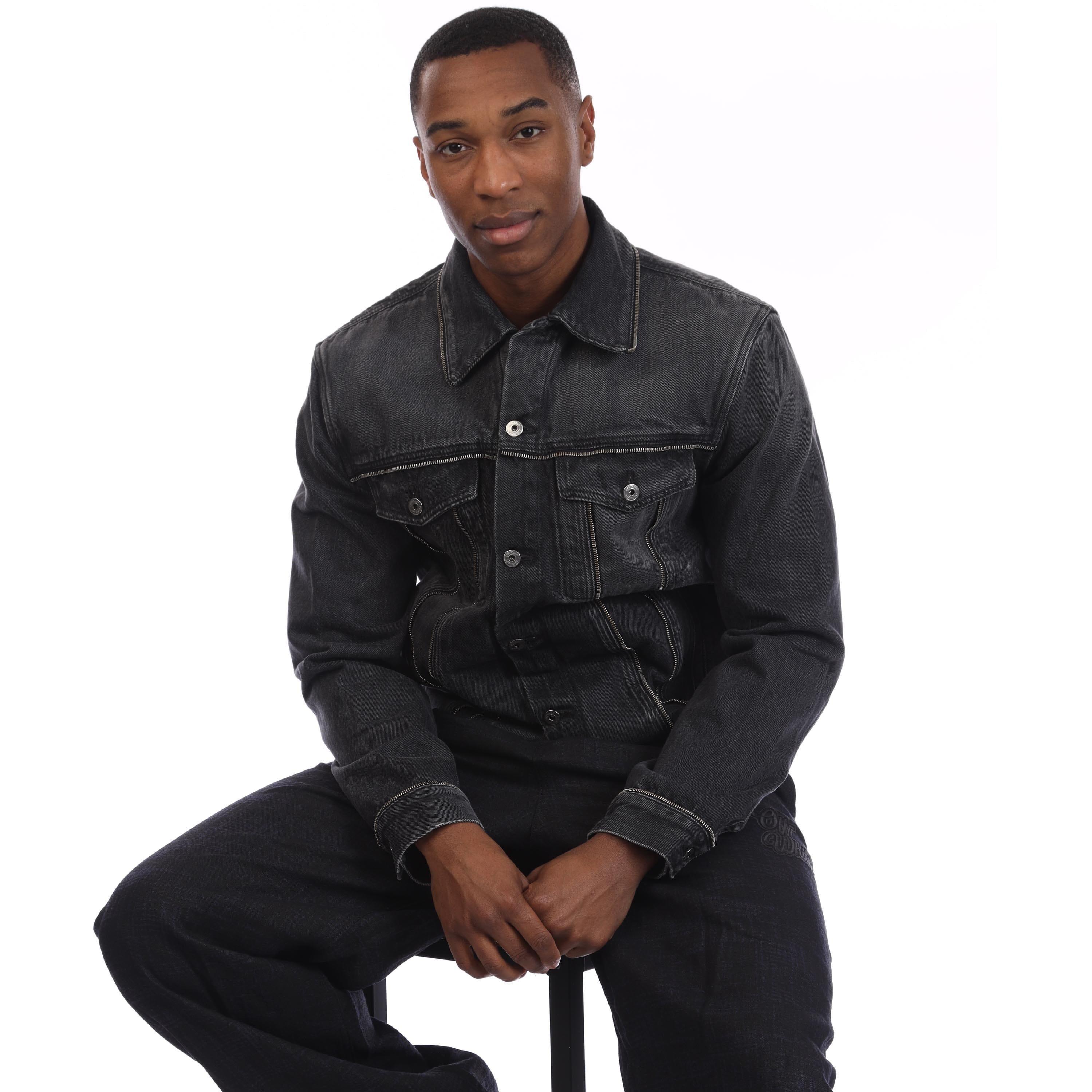 Black - Off White - Arrow Zip Skate Denim Jacket - 4