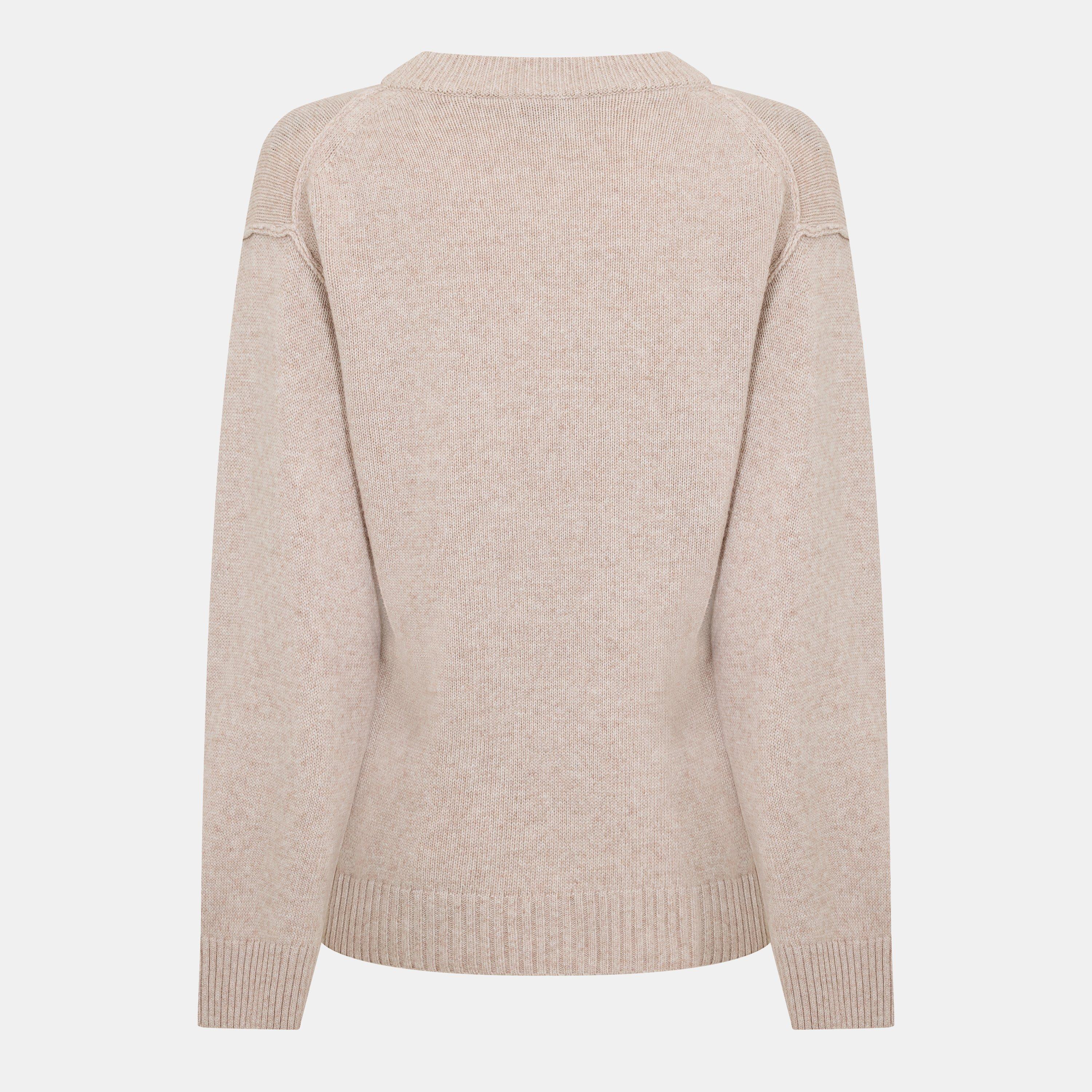 Sand - Ganni - Women's Wool Mix V-Neck Jumper - 2