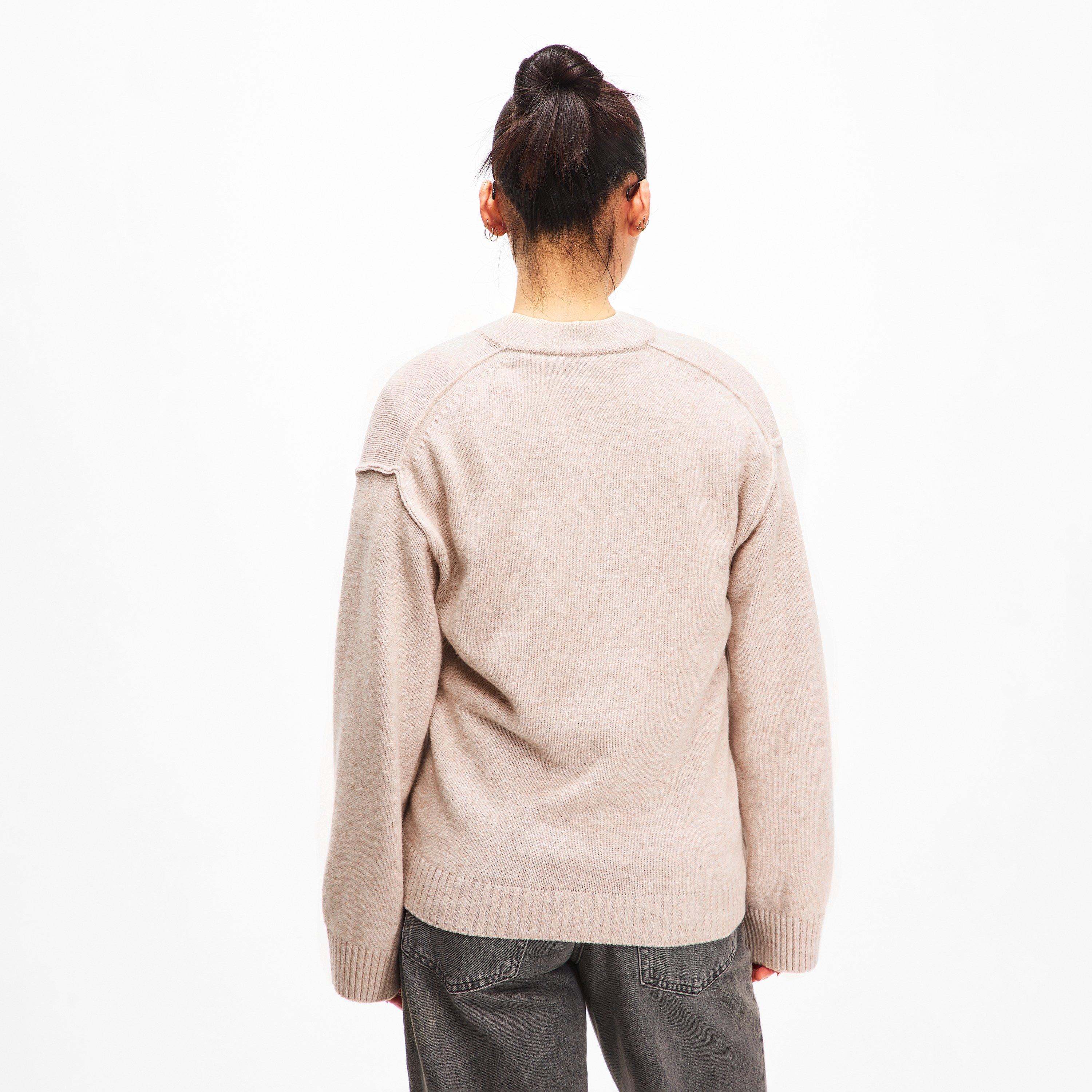 Sand - Ganni - Women's Wool Mix V-Neck Jumper - 4