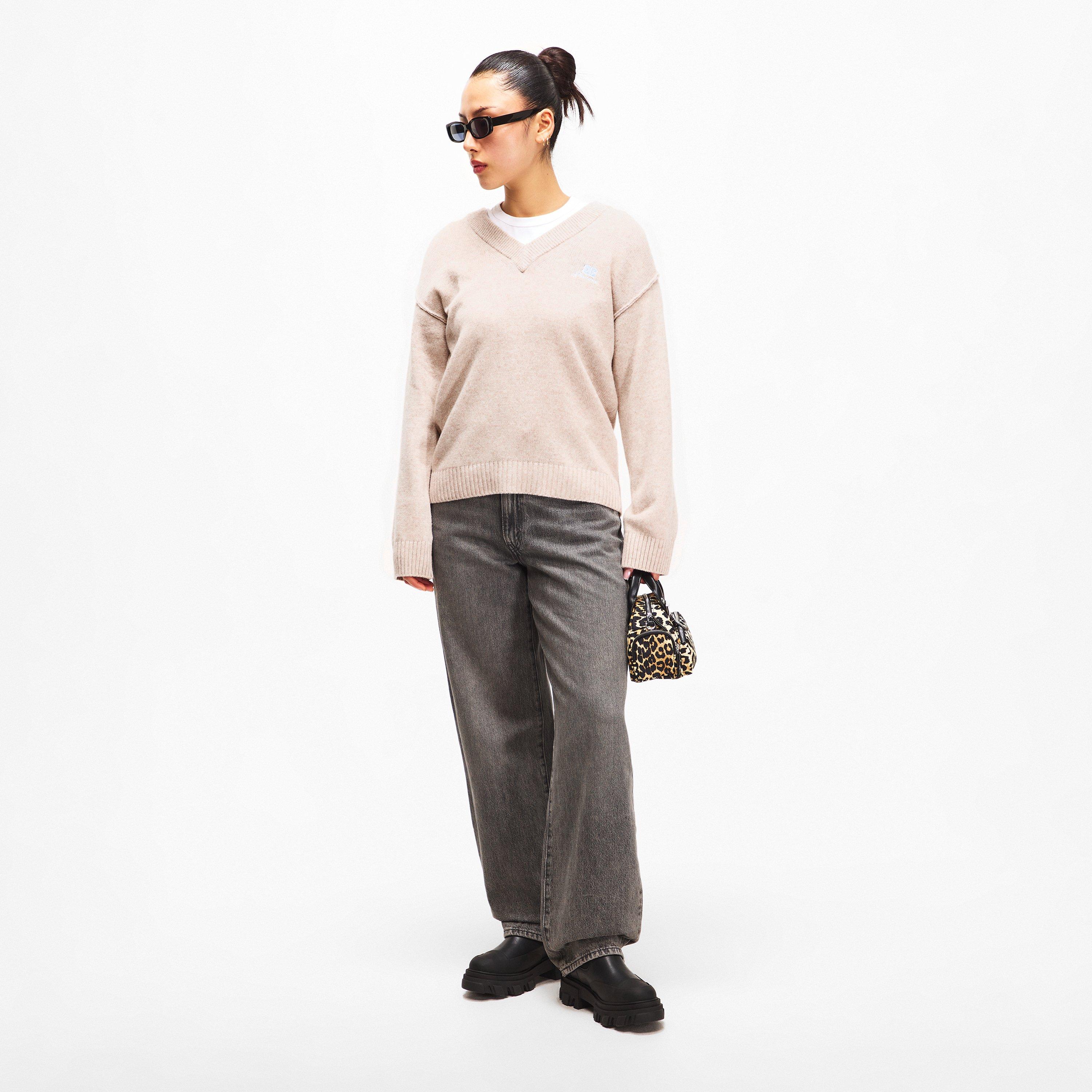 Sand - Ganni - Women's Wool Mix V-Neck Jumper - 6
