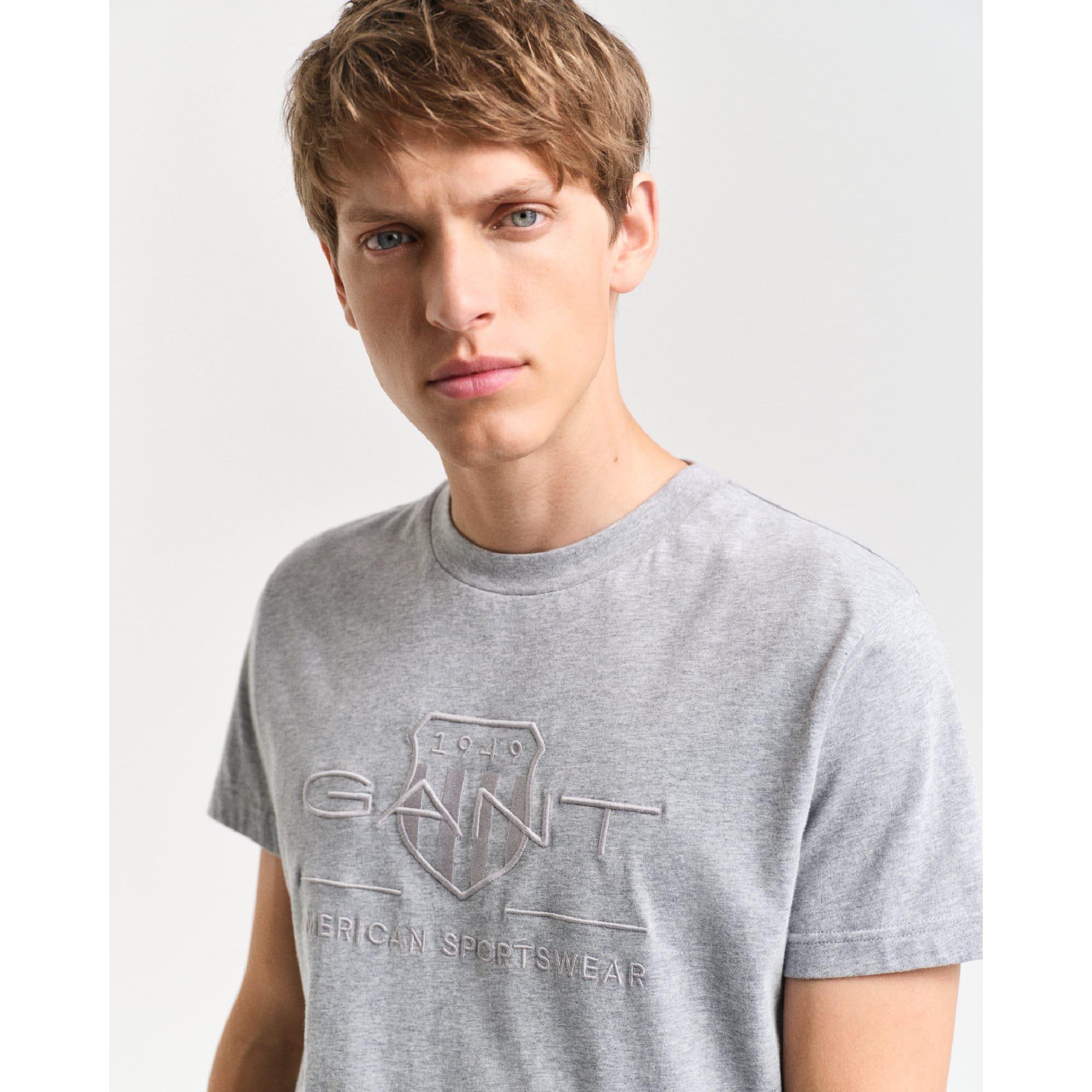 Grey - Gant - Tonal Shield T-Shirt - 3