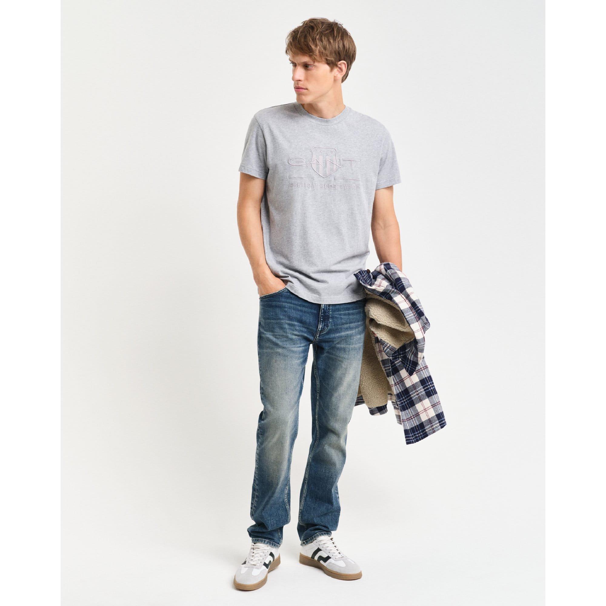 Grey - Gant - Tonal Shield T-Shirt - 4