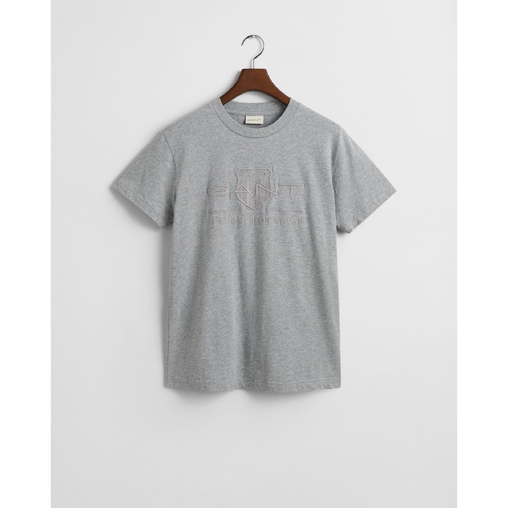 Grey - Gant - Tonal Shield T-Shirt - 5